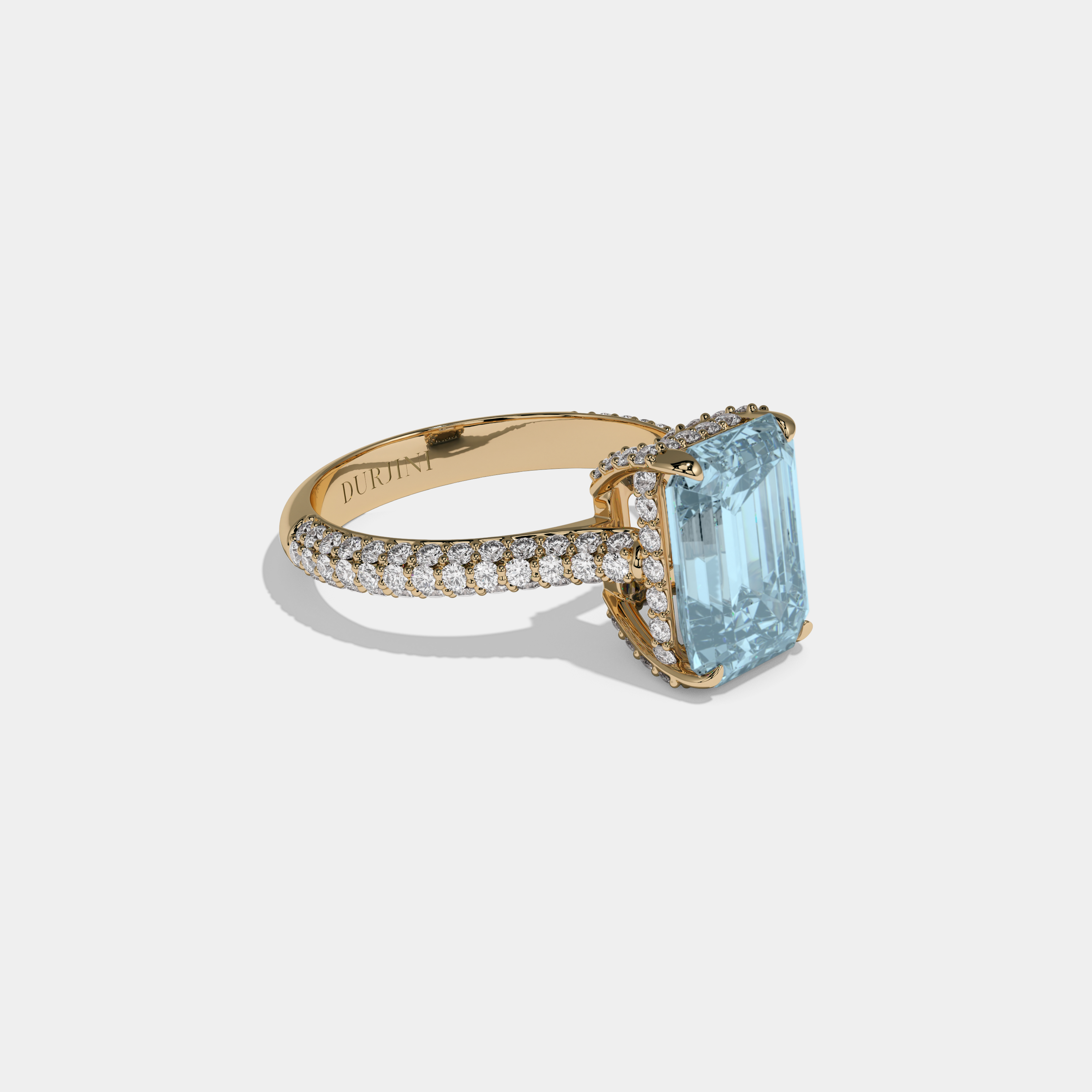 Anne Fancy Light Blue Emerald Cut Diamond Band Engagement Ring 6ct 18K Yellow Gold