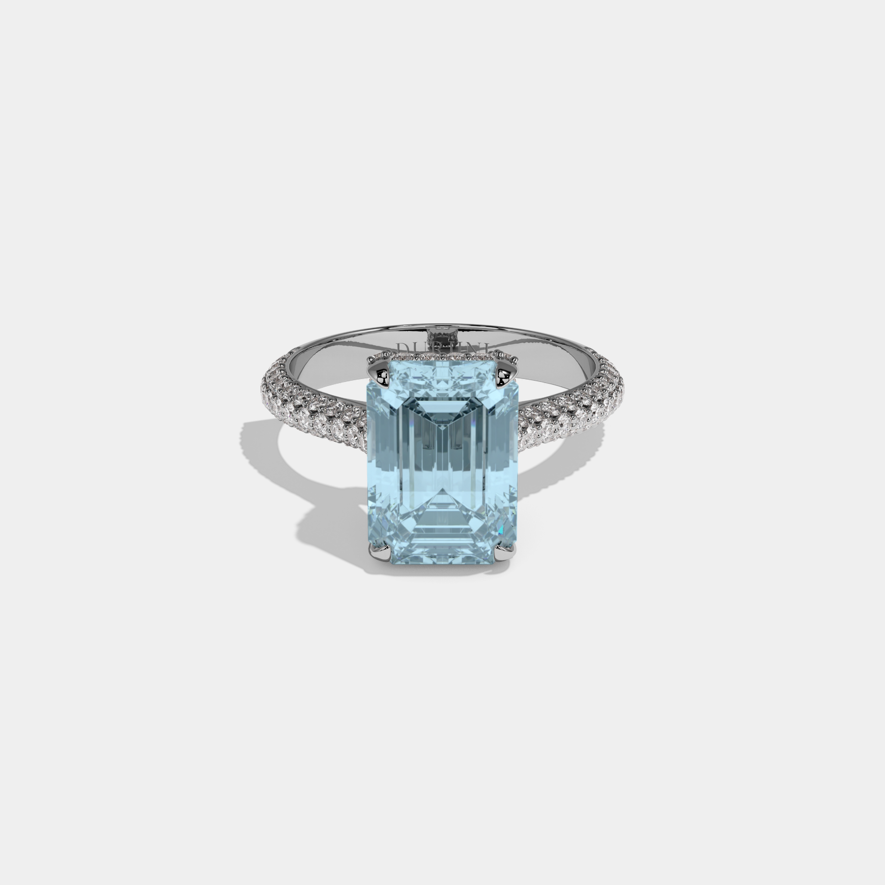 Mary Fancy Light Blue Emerald Cut Diamond Band Engagement Ring 6ct 18K White Gold