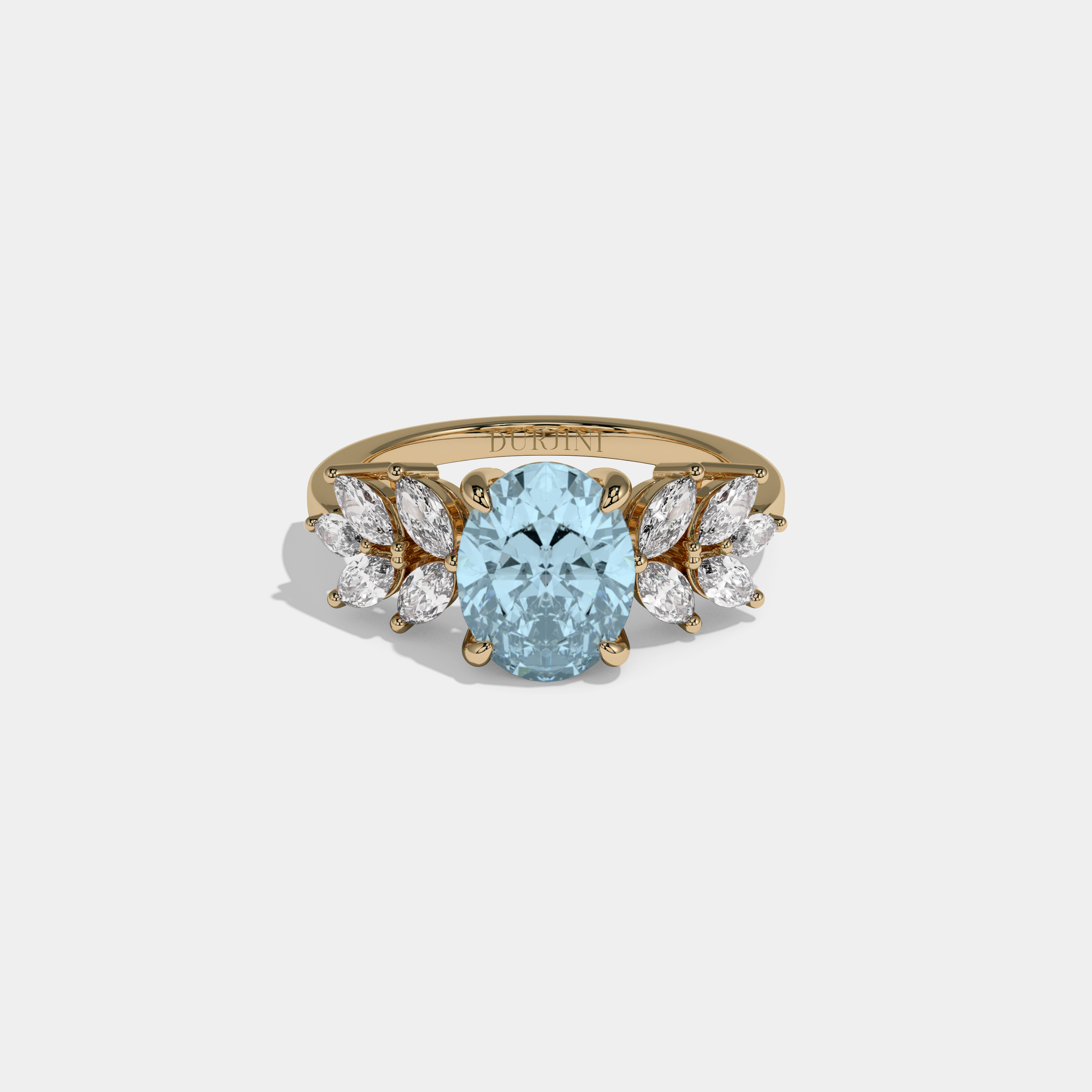 Anne Fancy Light Blue Pear Cut Diamond Plain Band Engagement Ring 6ct 18K Yellow Gold