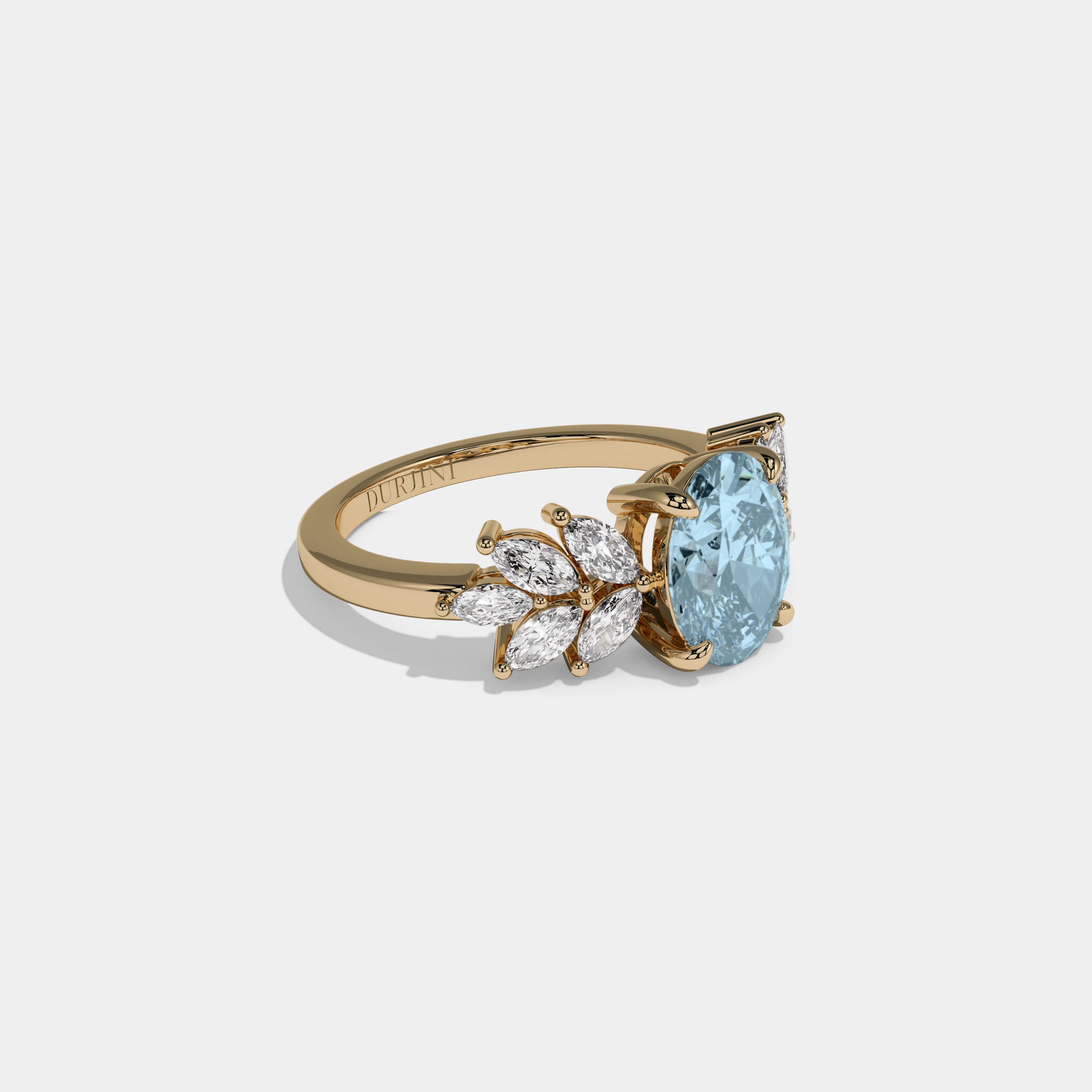 Anne Fancy Light Blue Pear Cut Diamond Plain Band Engagement Ring 6ct 18K Yellow Gold