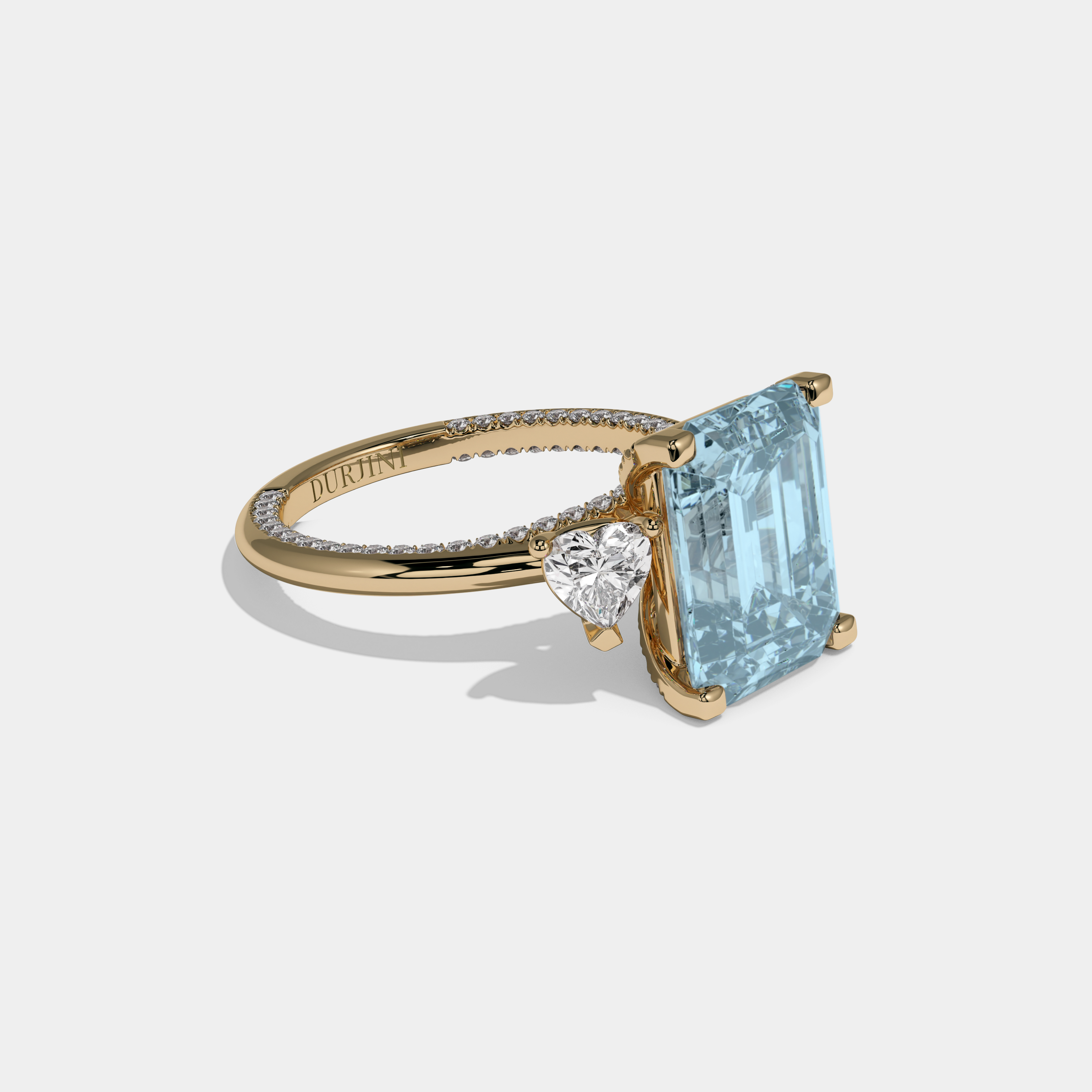 Anne Fancy Light Blue Emerald Cut Diamond Hidden Band Engagement Ring 6ct 18K Yellow Gold