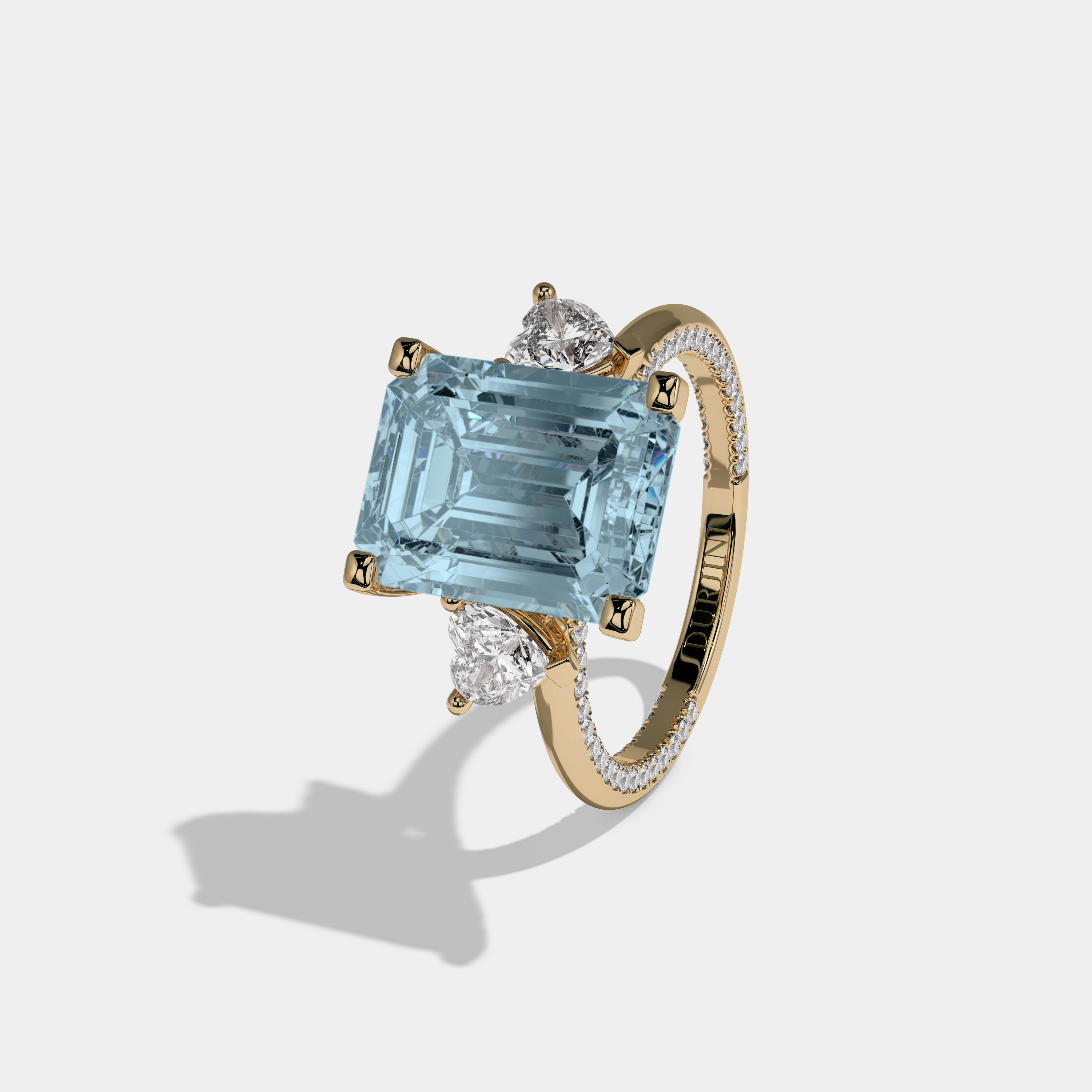 Anne Fancy Light Blue Emerald Cut Diamond Hidden Band Engagement Ring 6ct 18K Yellow Gold