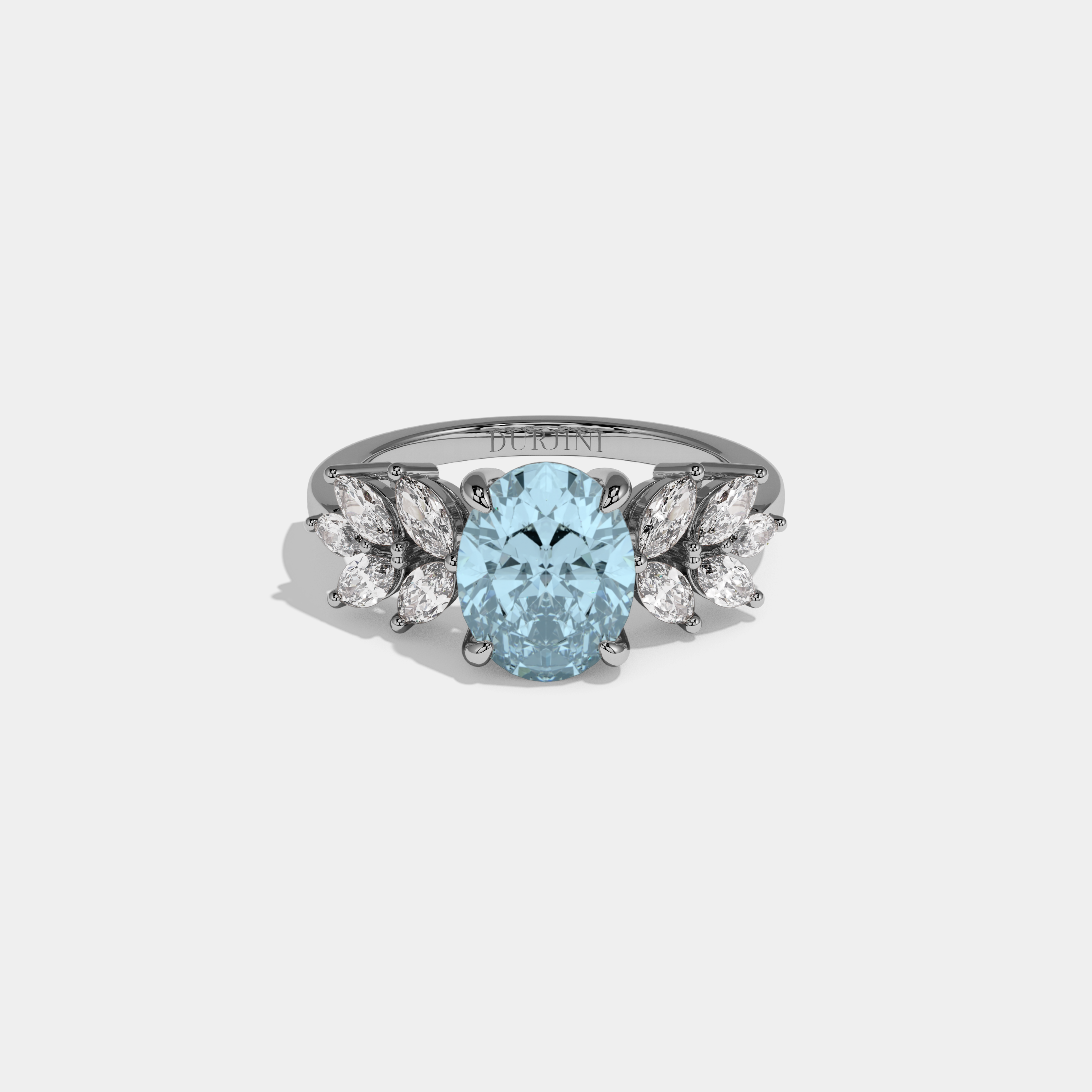 Mary Fancy Light Blue Pear Cut Diamond Plain Band Engagement Ring 6ct 18K White Gold