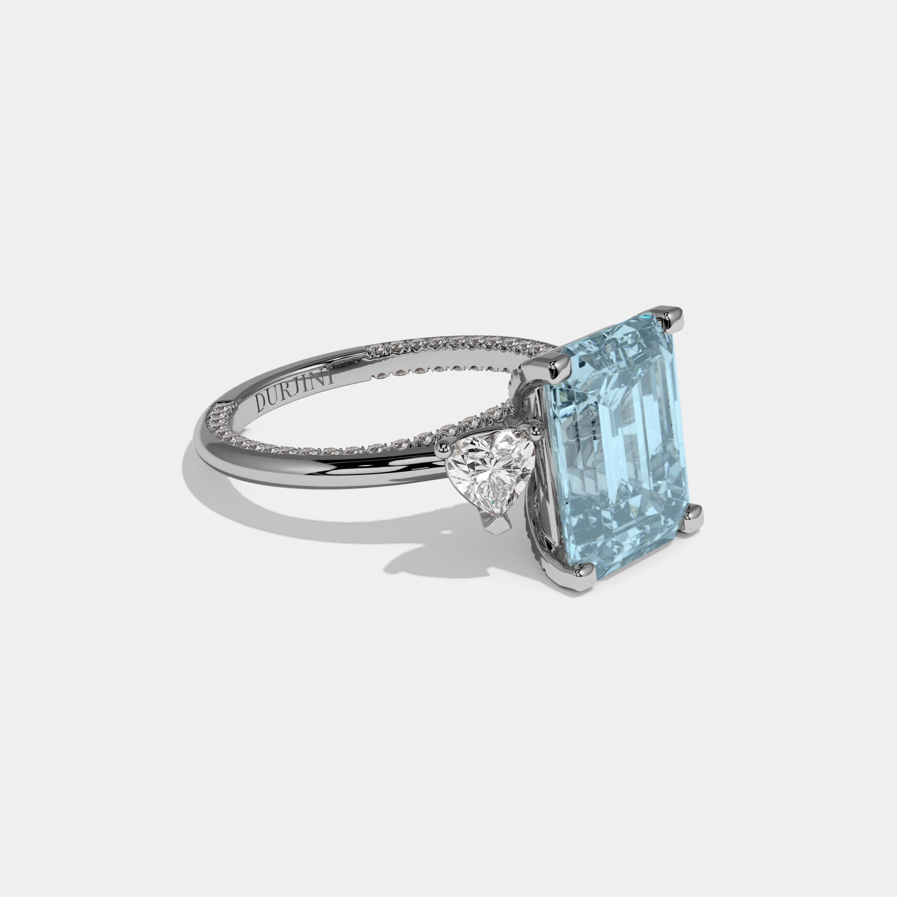Mary Fancy Light Blue Emerald Cut Diamond Hidden Band Engagement Ring 6ct 18K White Gold