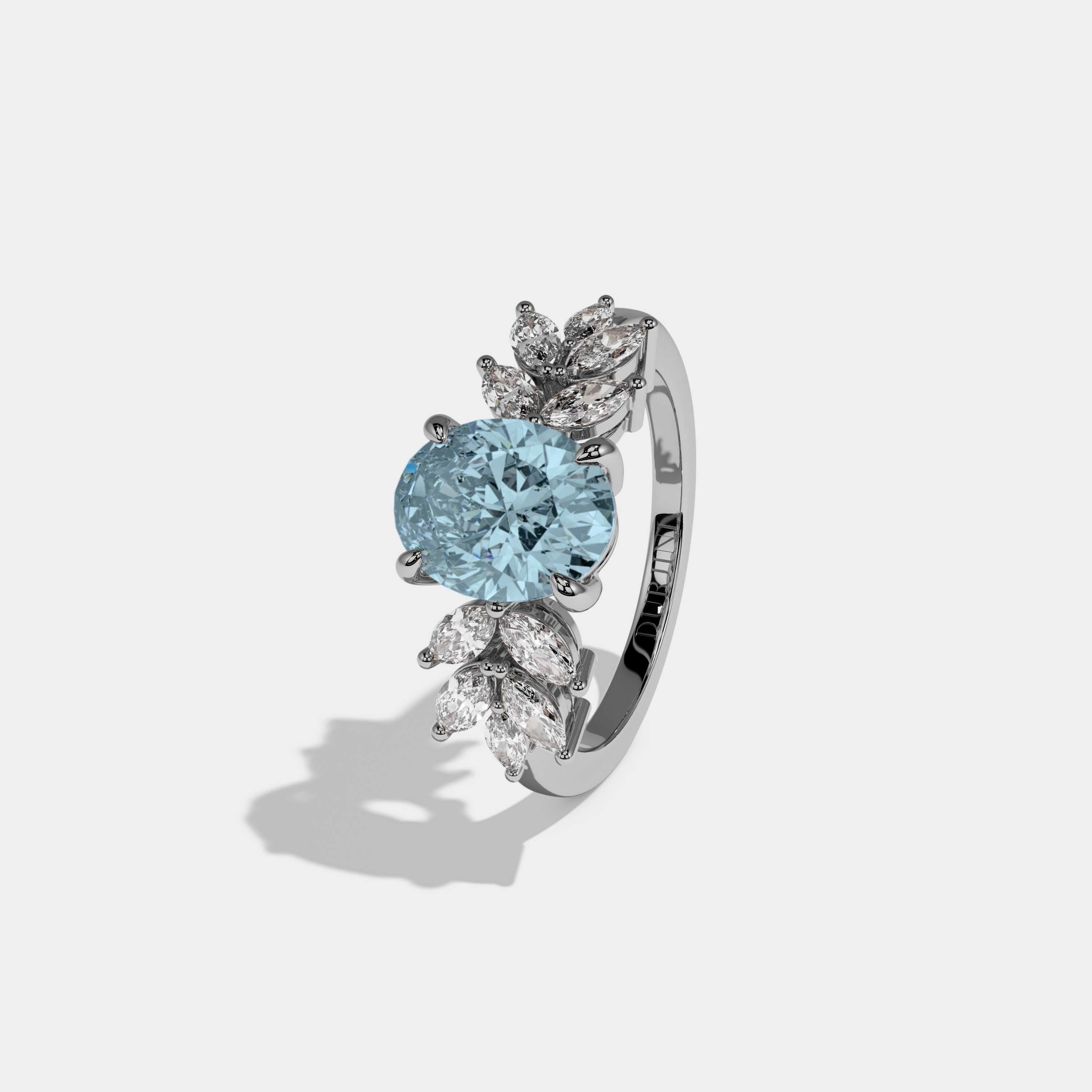 Mary Fancy Light Blue Pear Cut Diamond Plain Band Engagement Ring 6ct 18K White Gold