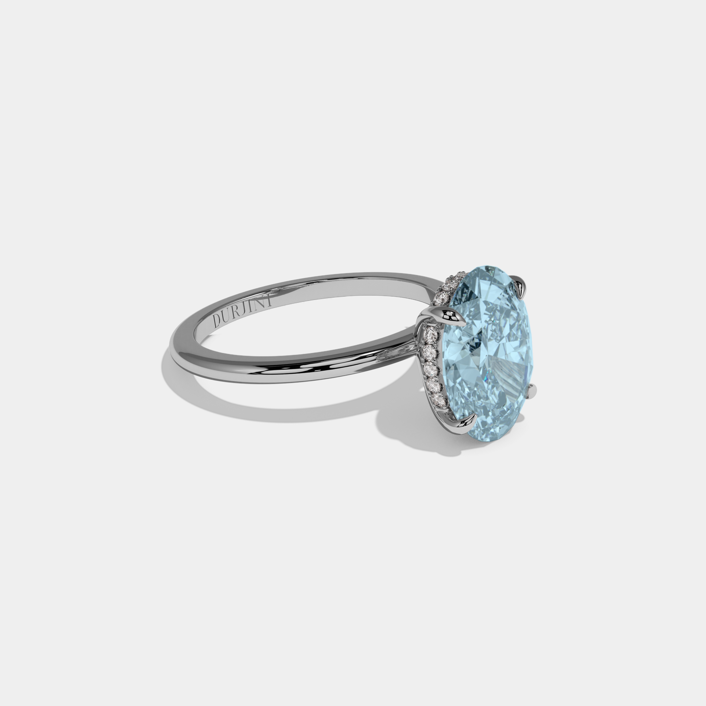 Margaret Fancy Light Blue Oval Cut Diamond Plain Band Engagement Ring 6.5ct 18K White Gold