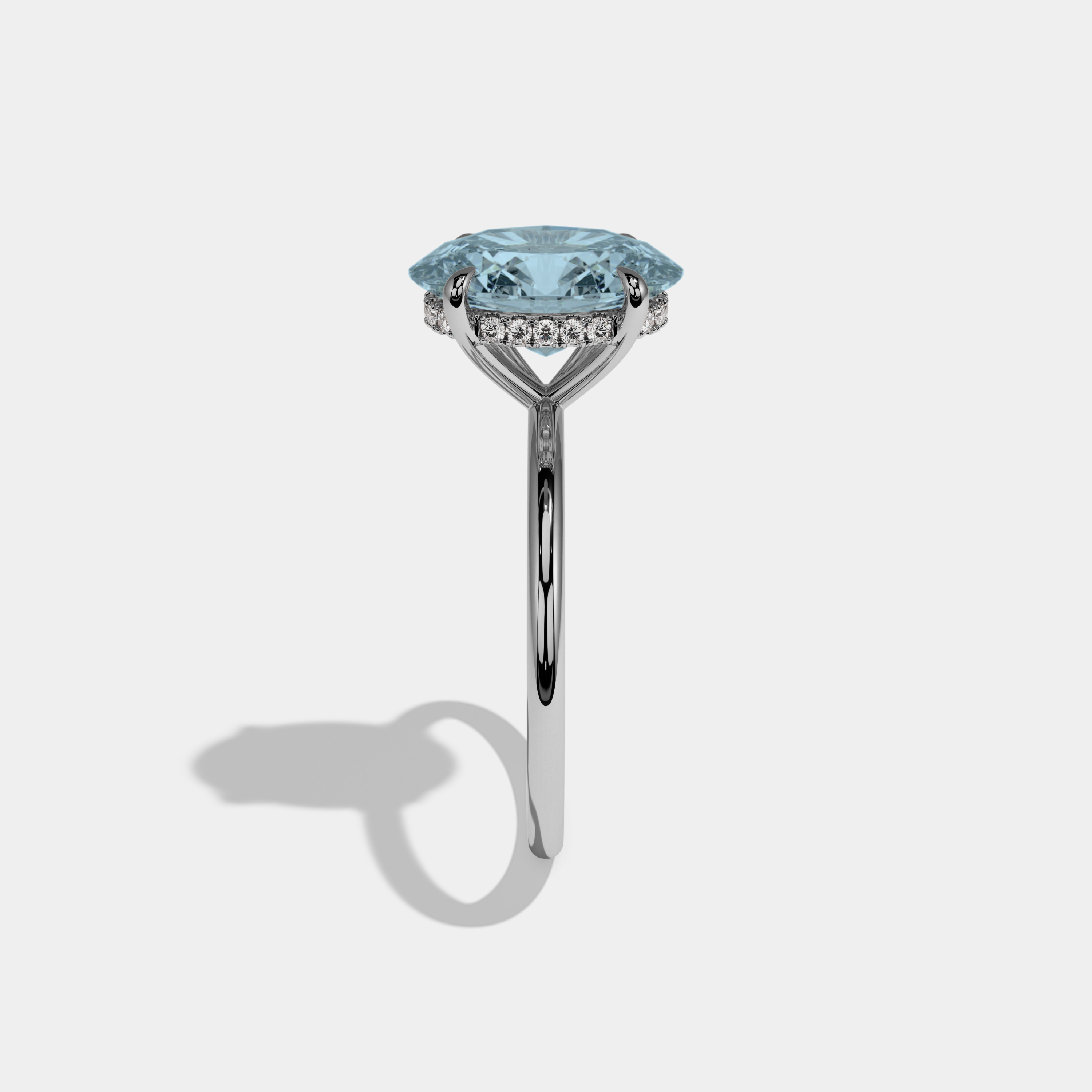 Margaret Fancy Light Blue Oval Cut Diamond Plain Band Engagement Ring 6.5ct 18K White Gold