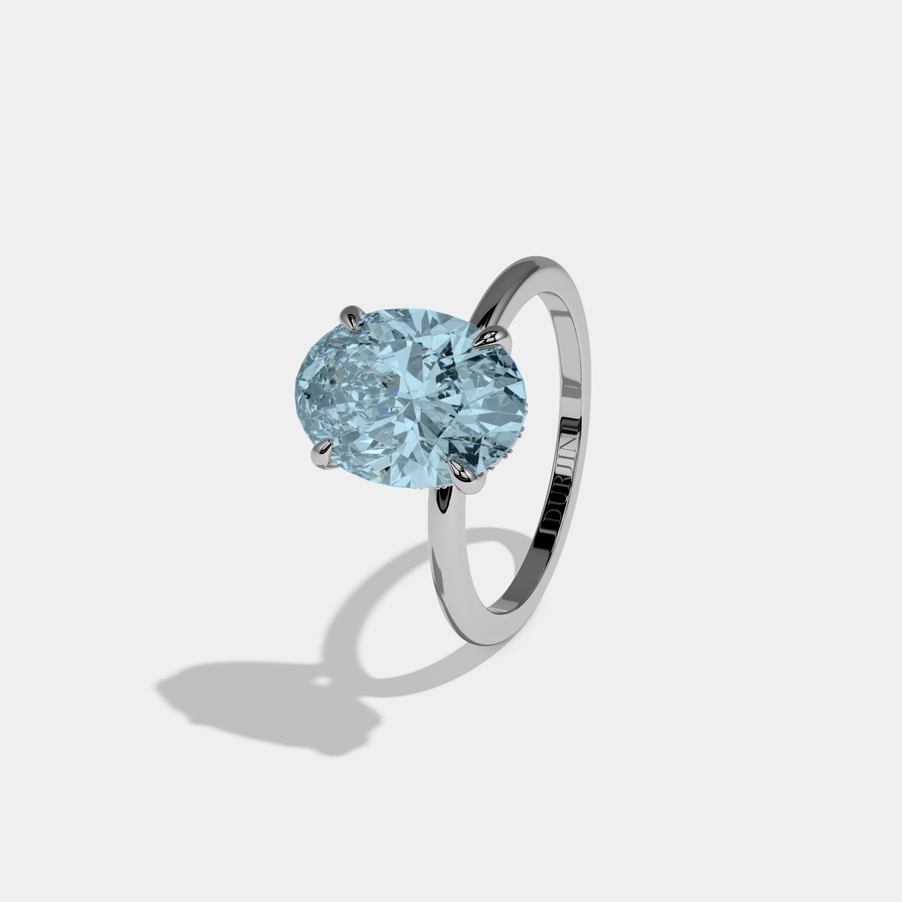 Margaret Fancy Light Blue Oval Cut Diamond Plain Band Engagement Ring 6.5ct 18K White Gold