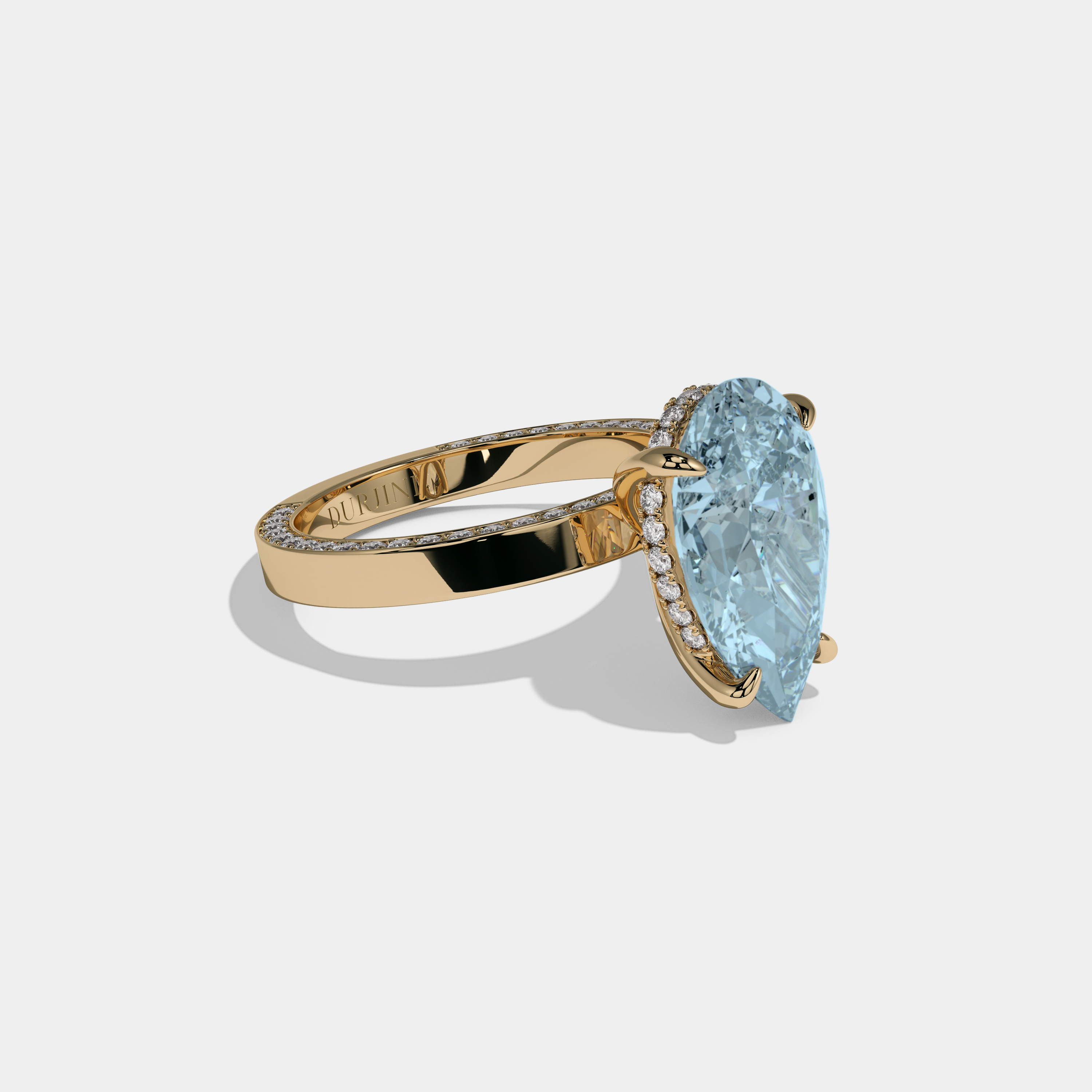 Anne Fancy Light Blue Pear Cut Diamond Hidden Band Engagement Ring 6ct 18K Yellow Gold