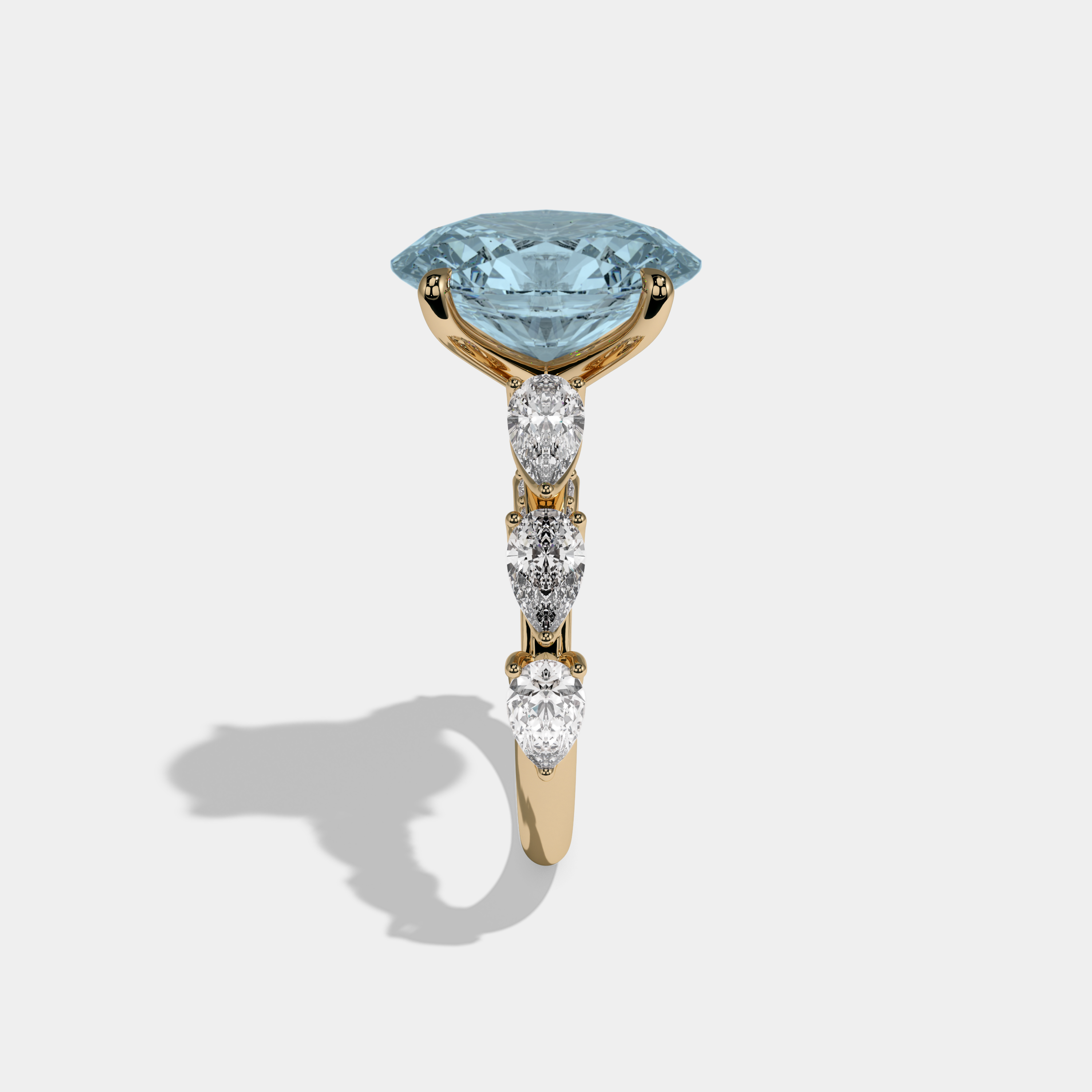 Anne Fancy Light Blue Oval Cut Diamond Band With Pear Cuts Engagement Ring 6ct 18K Yellow Gold