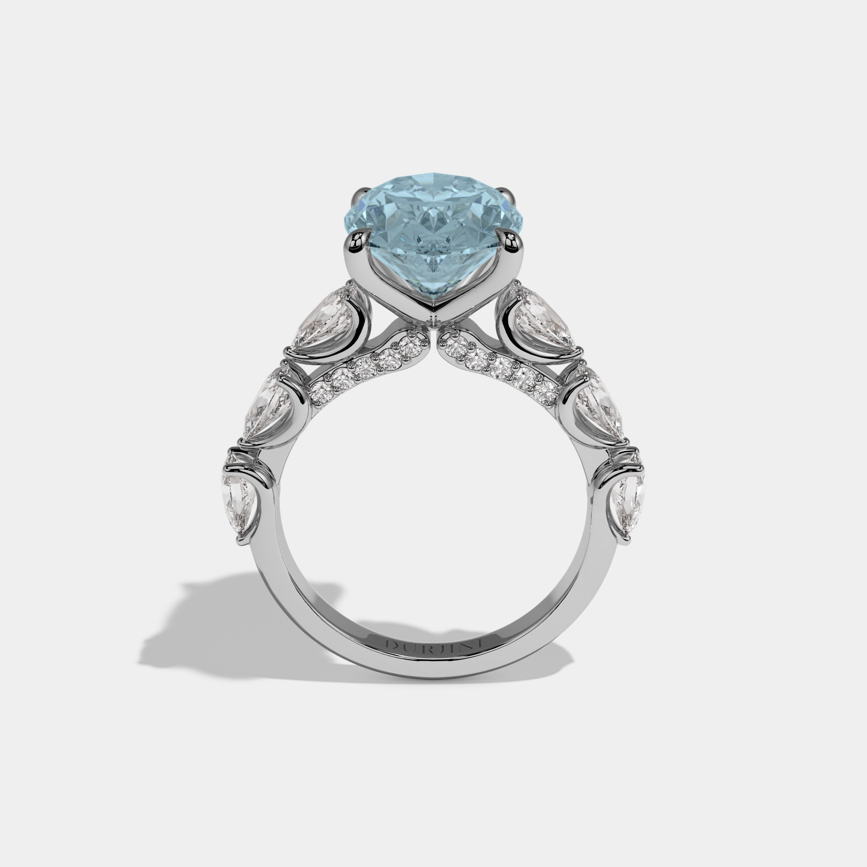 Margaret Fancy Light Blue Oval Cut Diamond Band With Pear Cuts Engagement Ring 6ct 18K White Gold