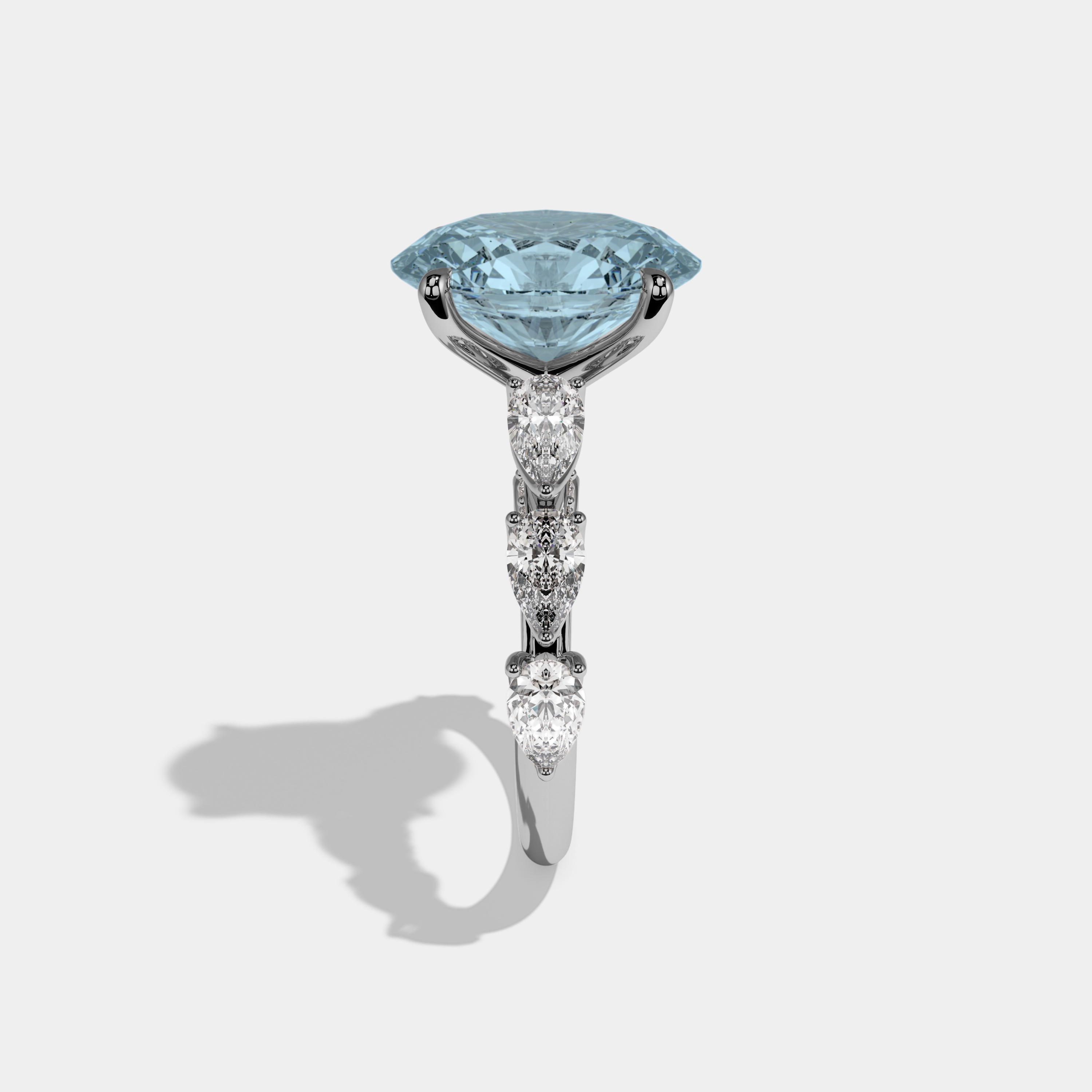 Margaret Fancy Light Blue Oval Cut Diamond Band With Pear Cuts Engagement Ring 6ct 18K White Gold
