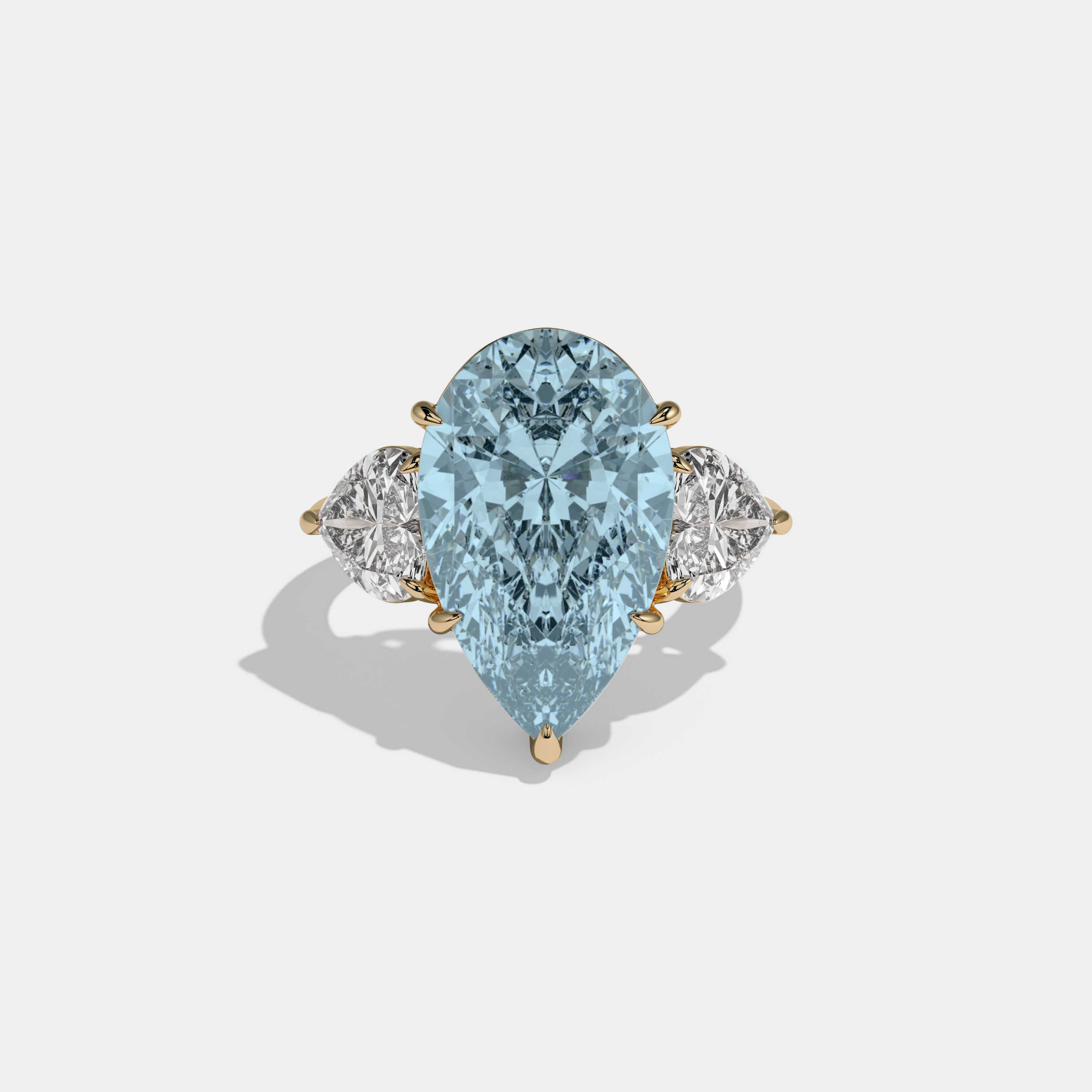 Anne Fancy Light Blue Pear Cut Diamond Plain Band With Heart Cut Sides Engagement Ring 6ct 18K Yellow Gold