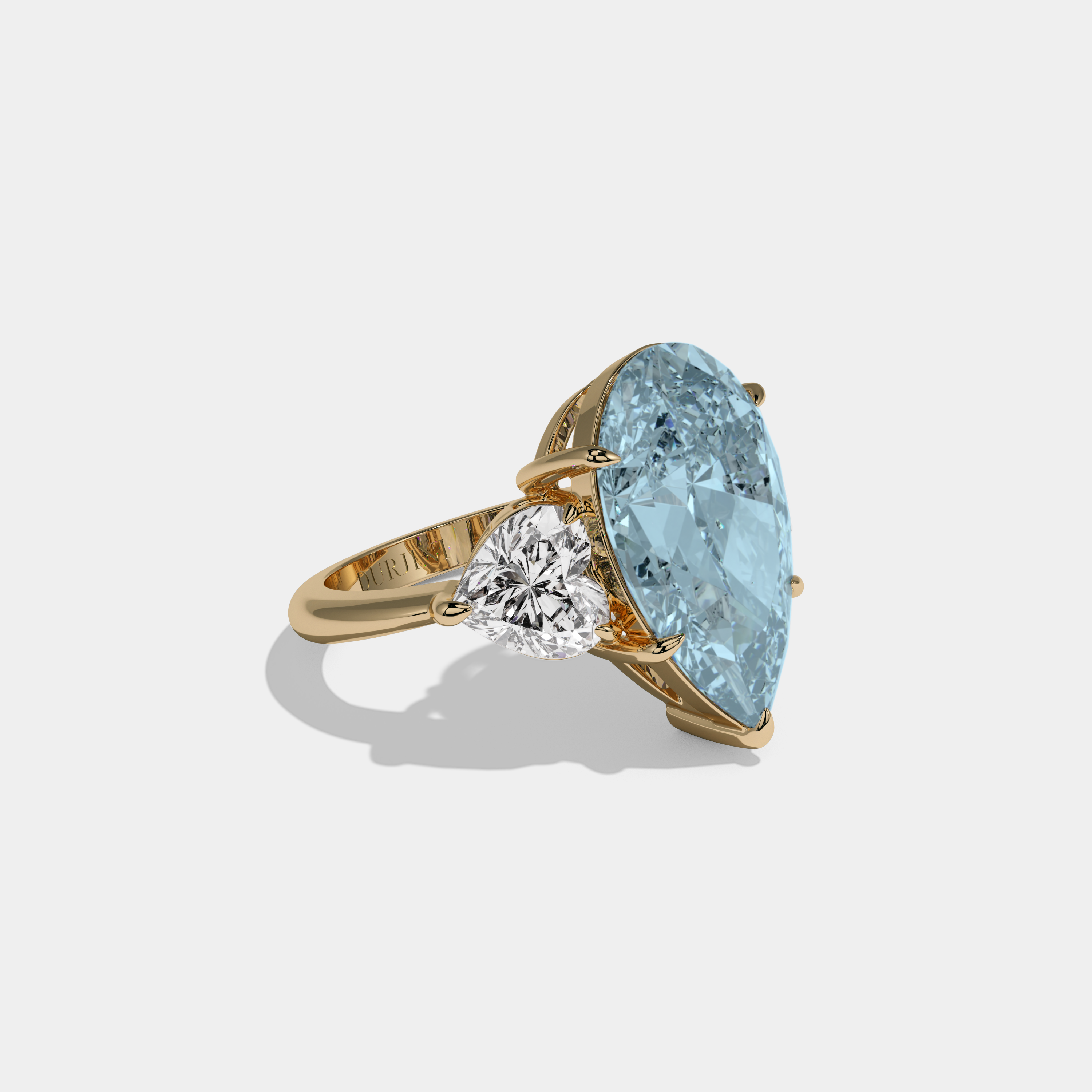 Anne Fancy Light Blue Pear Cut Diamond Plain Band With Heart Cut Sides Engagement Ring 6ct 18K Yellow Gold