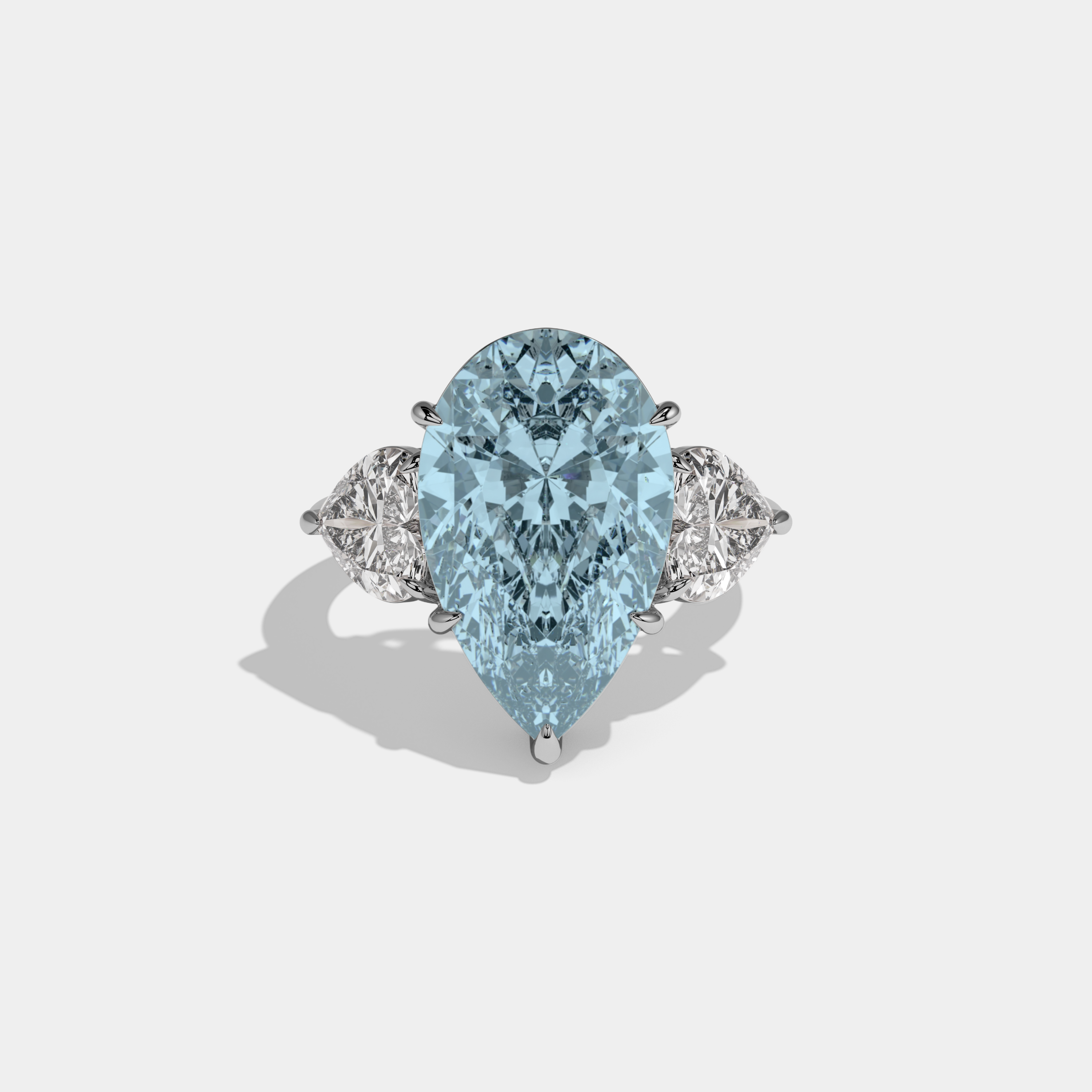 Margaret Fancy Light Blue Pear Cut Diamond Plain Band With Heart Cut Sides Engagement Ring 6ct 18K White Gold