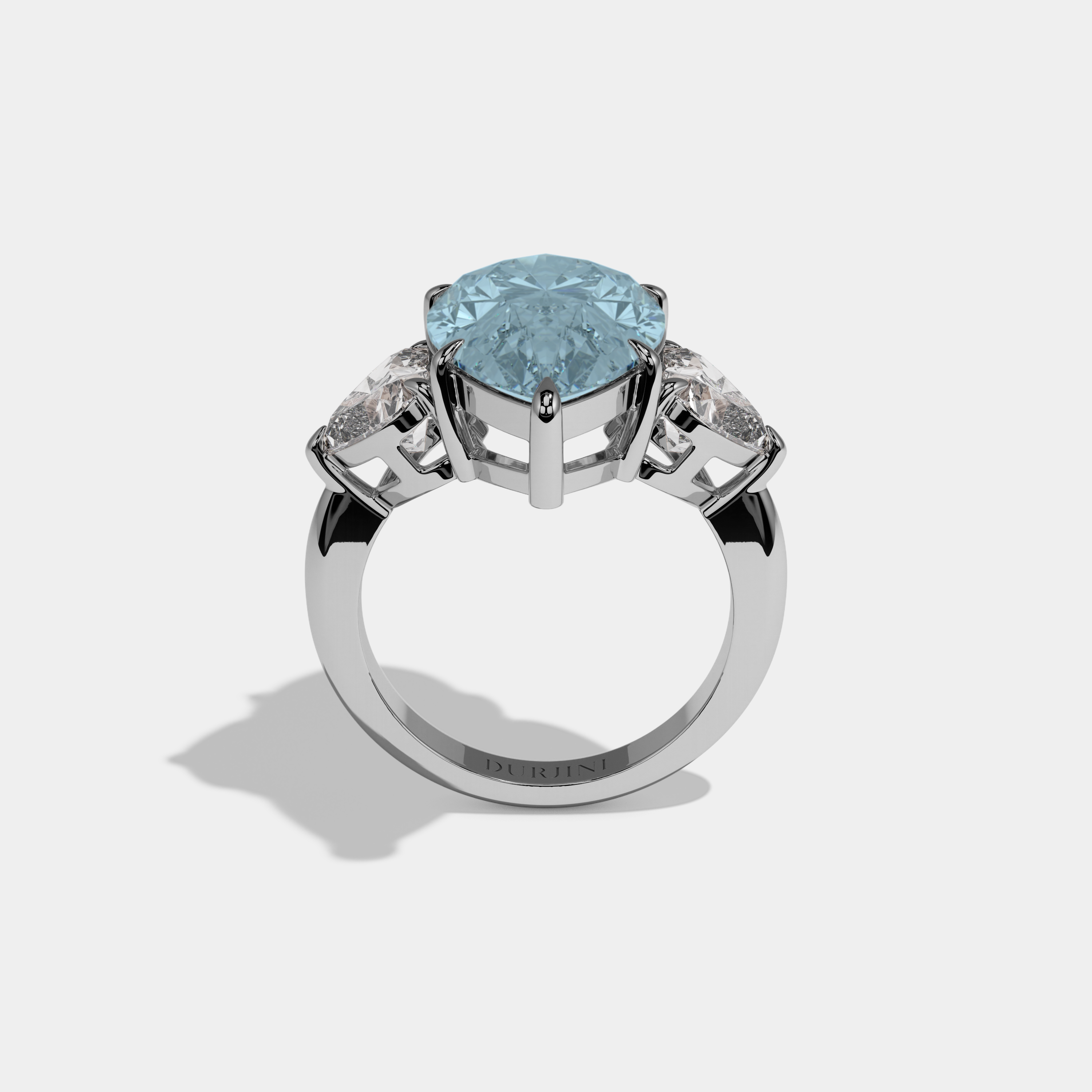 Margaret Fancy Light Blue Pear Cut Diamond Plain Band With Heart Cut Sides Engagement Ring 6ct 18K White Gold