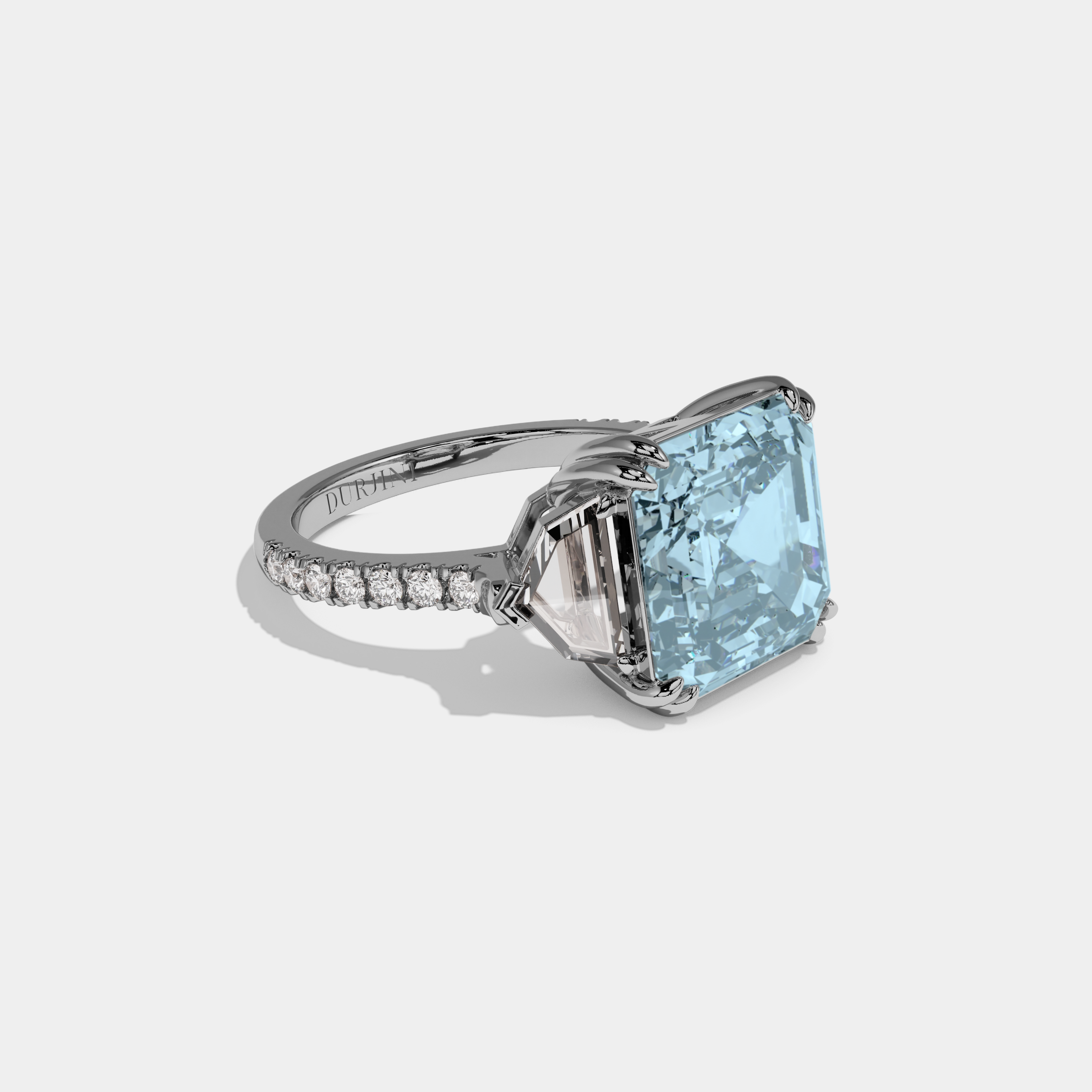 Margaret Fancy Light Blue Asscher Cut Diamond Band With Pentagon Sides Engagement Ring 8ct 18K White Gold