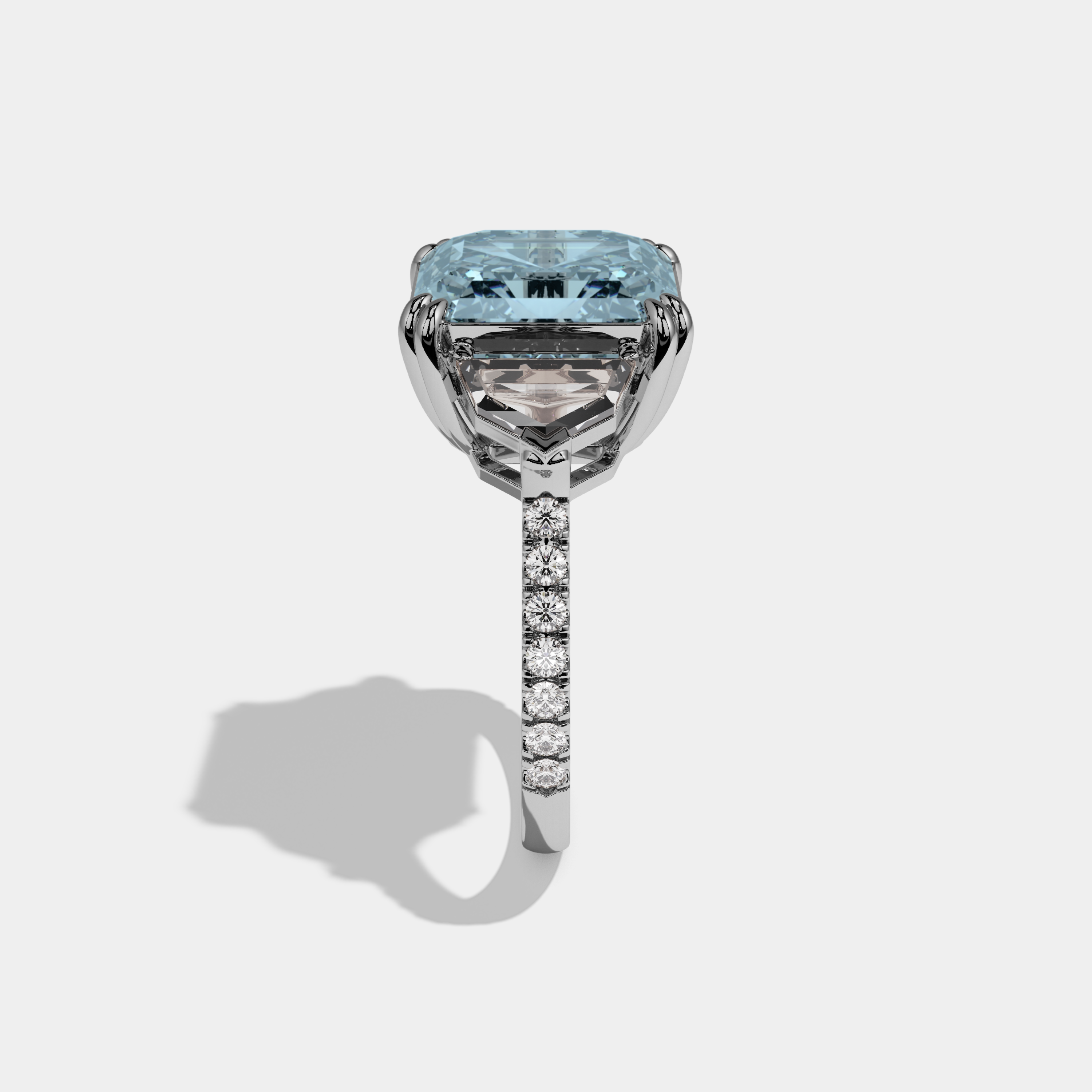 Margaret Fancy Light Blue Asscher Cut Diamond Band With Pentagon Sides Engagement Ring 8ct 18K White Gold