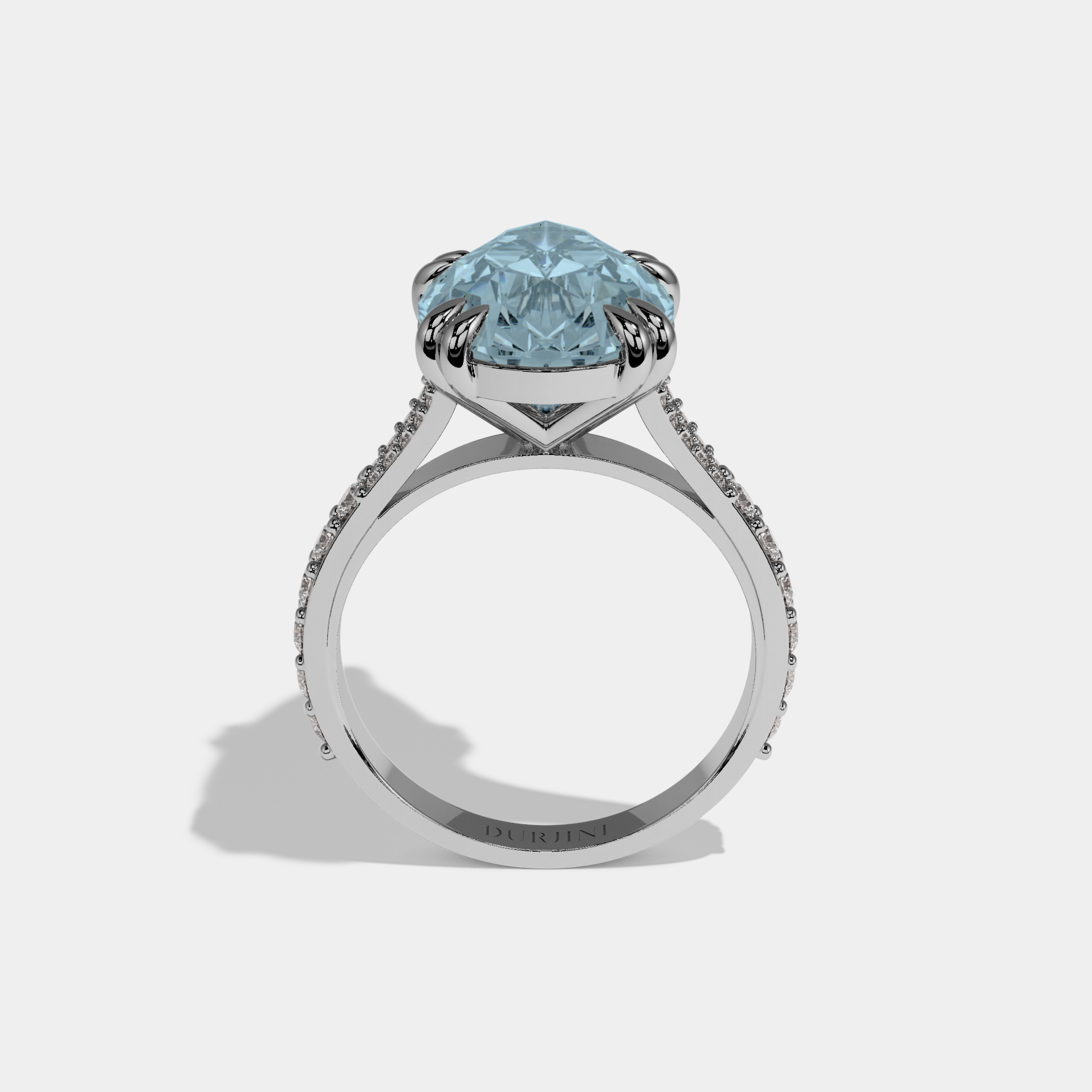 Margaret Fancy Light Blue Pear Brilliant Cut Diamond Band Engagement Ring 8ct 18K White Gold