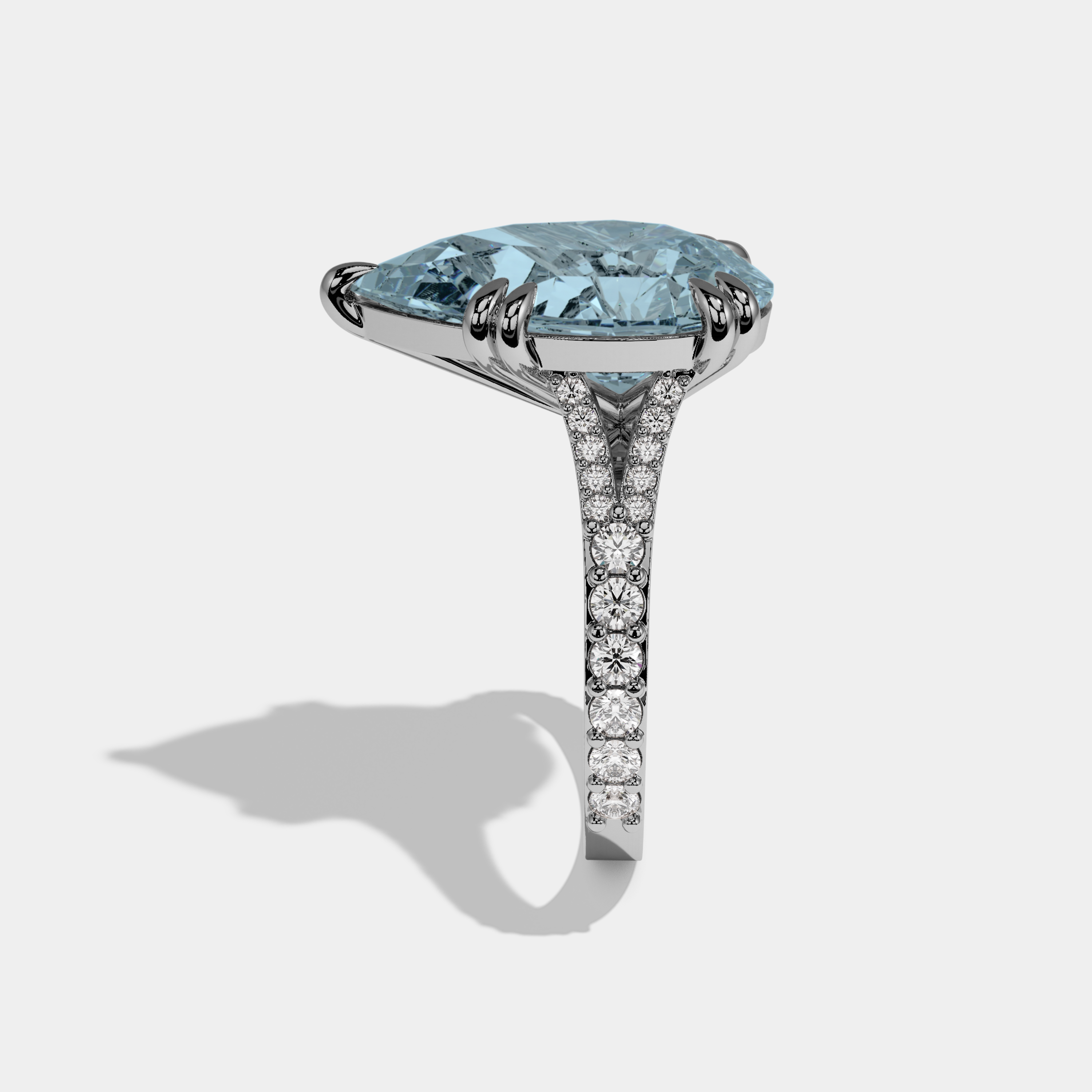 Margaret Fancy Light Blue Pear Brilliant Cut Diamond Band Engagement Ring 8ct 18K White Gold