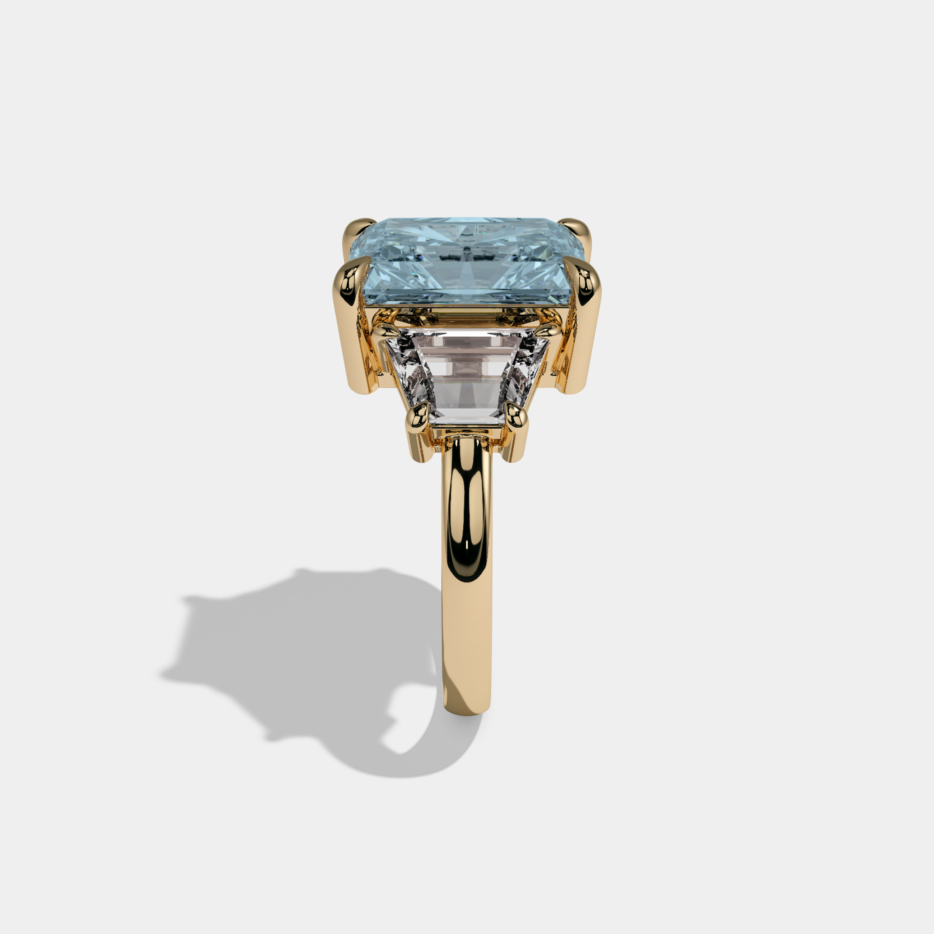 Diana Fancy Light Blue Radiant Cut Diamond Plain Band With Step Cut Sides Engagement Ring 8ct 18K Yellow Gold