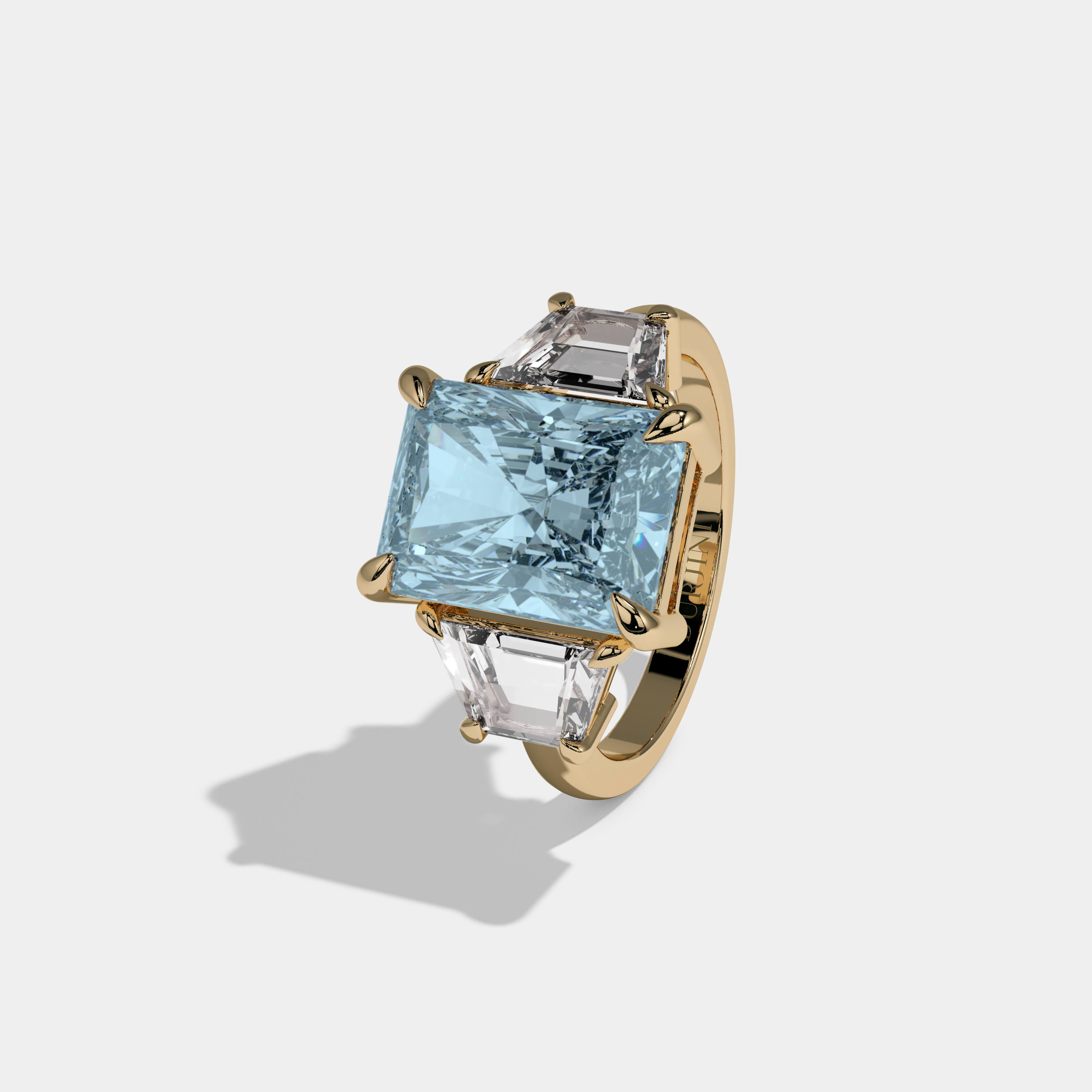 Diana Fancy Light Blue Radiant Cut Diamond Plain Band With Step Cut Sides Engagement Ring 8ct 18K Yellow Gold