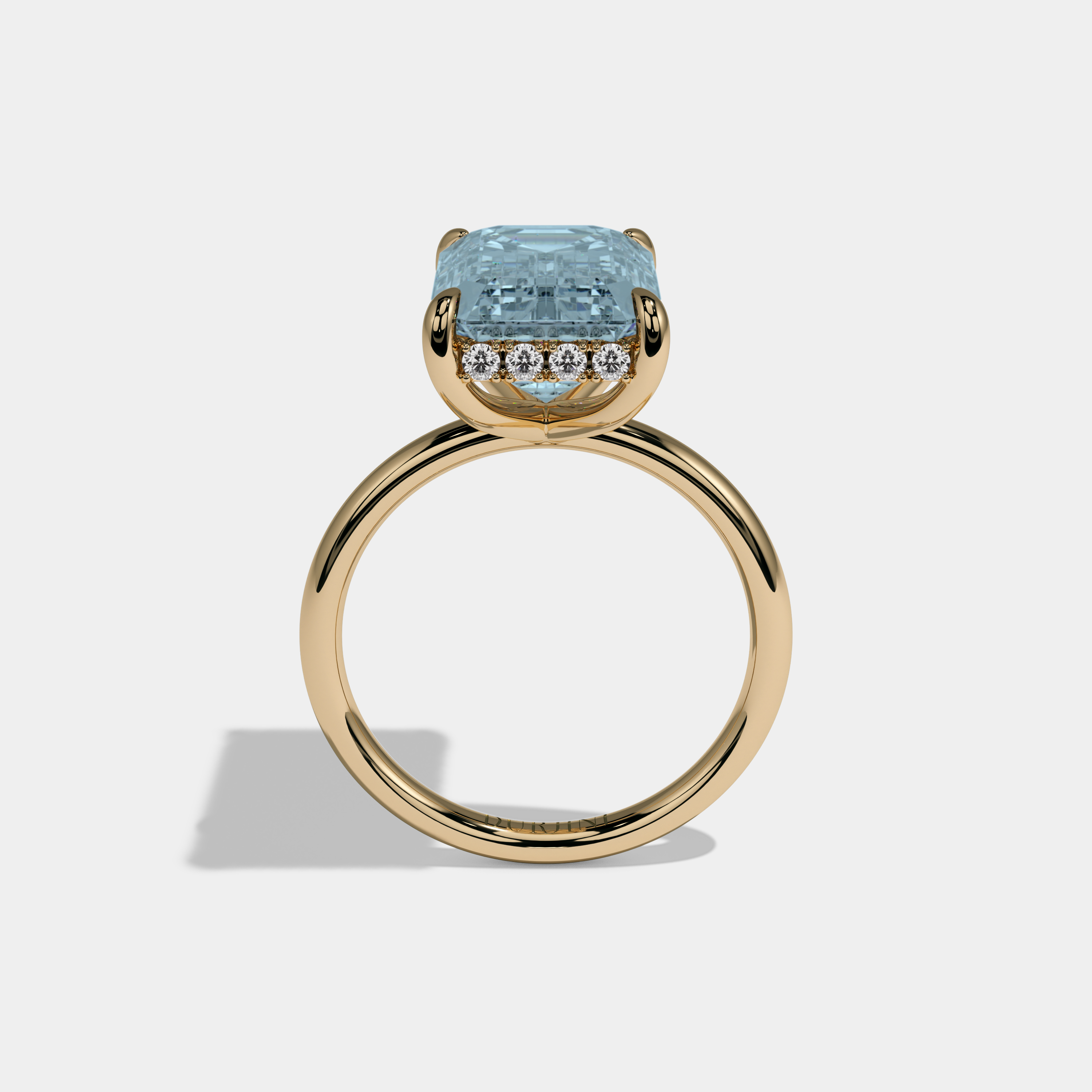 Sophia Fancy Light Blue Emerald Brilliant Cut Diamond Plain Band With Hidden Halo 6.5ct 18K Yellow Gold