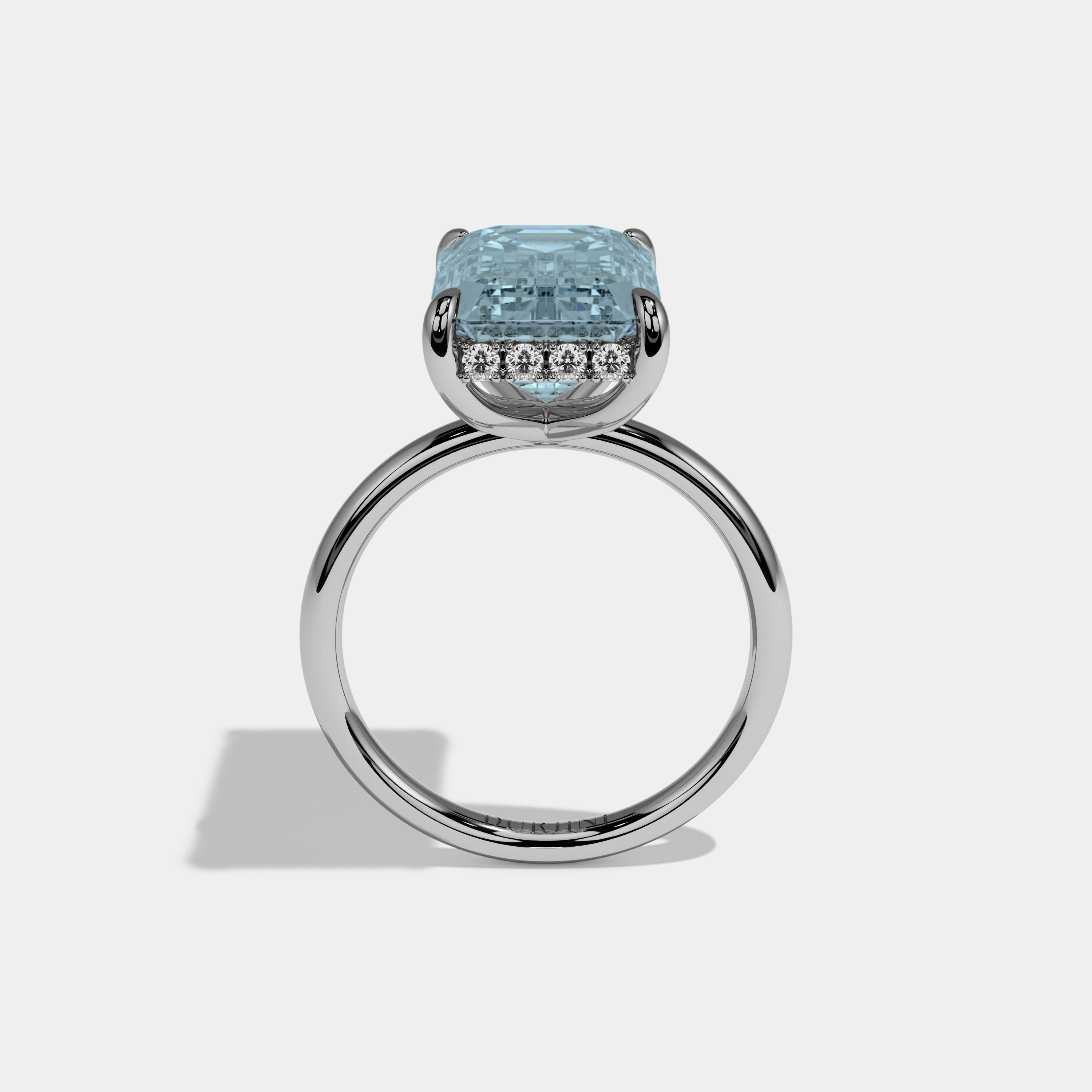 Caroline Fancy Light Blue Emerald Brilliant Cut Diamond Plain Band With Hidden Halo 6.5ct 18K White Gold