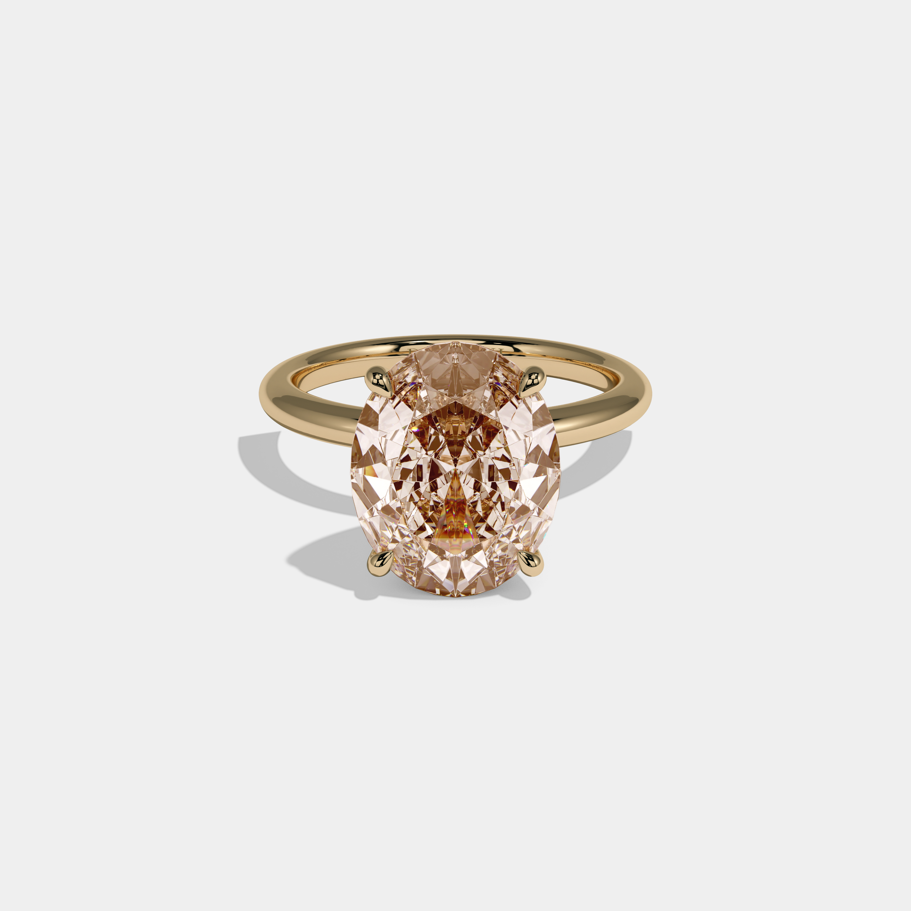 Catherine Fancy Champagne Brown Oval Cut Diamond Plain Band Engagement Ring 6.5ct 18K Yellow Gold