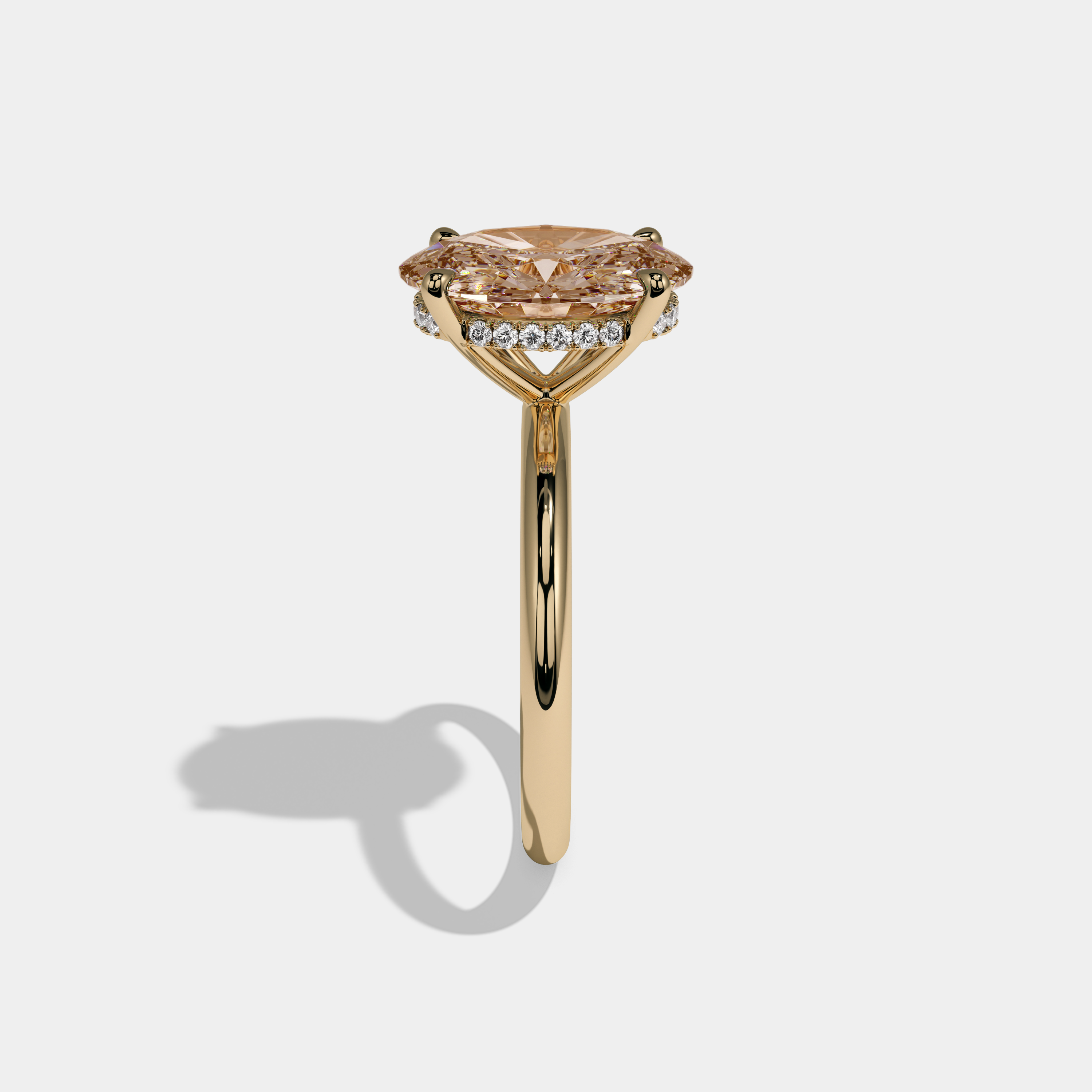 Catherine Fancy Champagne Brown Oval Cut Diamond Plain Band Engagement Ring 6.5ct 18K Yellow Gold