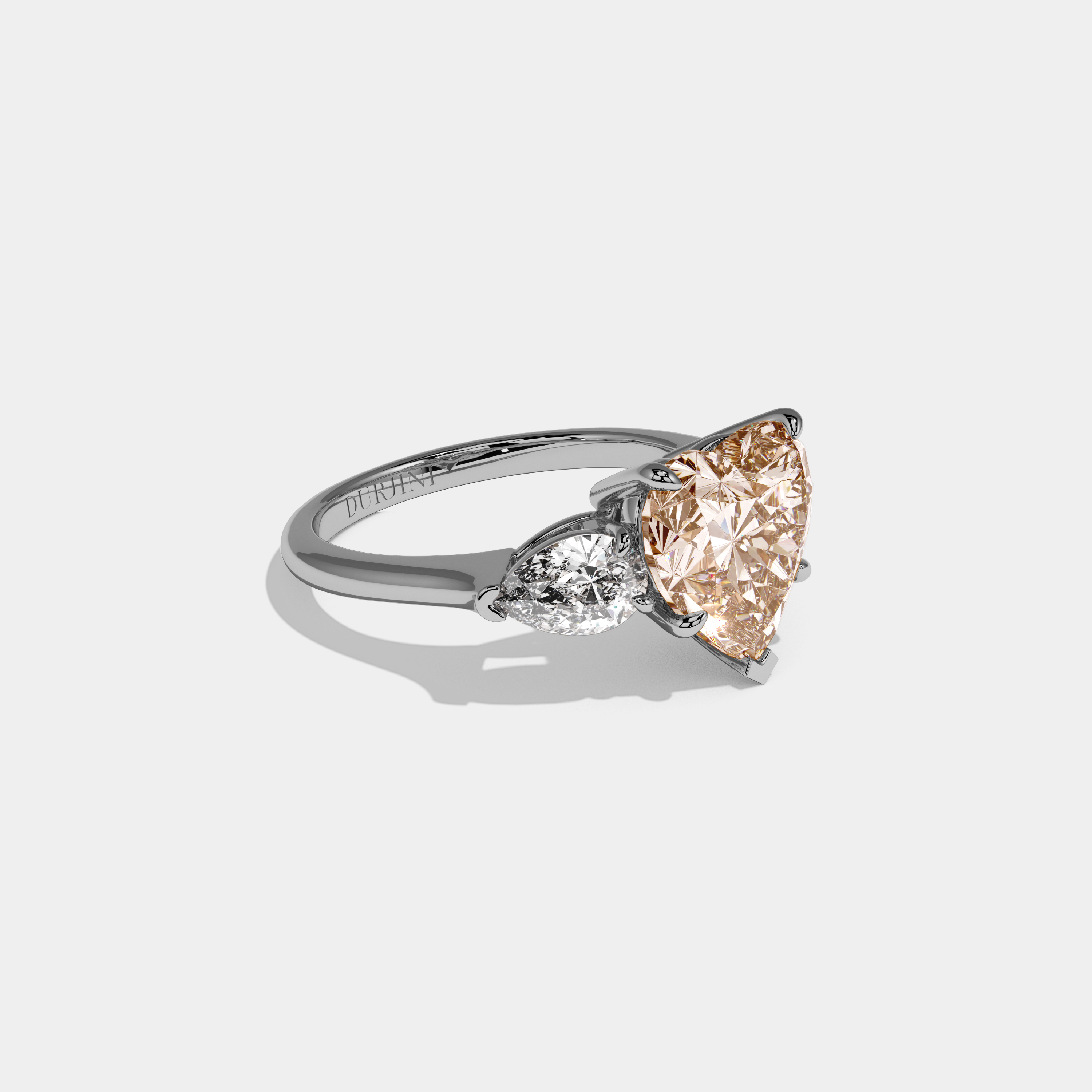 Louisa Fancy Champagne Brown Heart Cut Diamond Plain Band With Pear Cut Sides Engagement Ring 8ct 18K White Gold