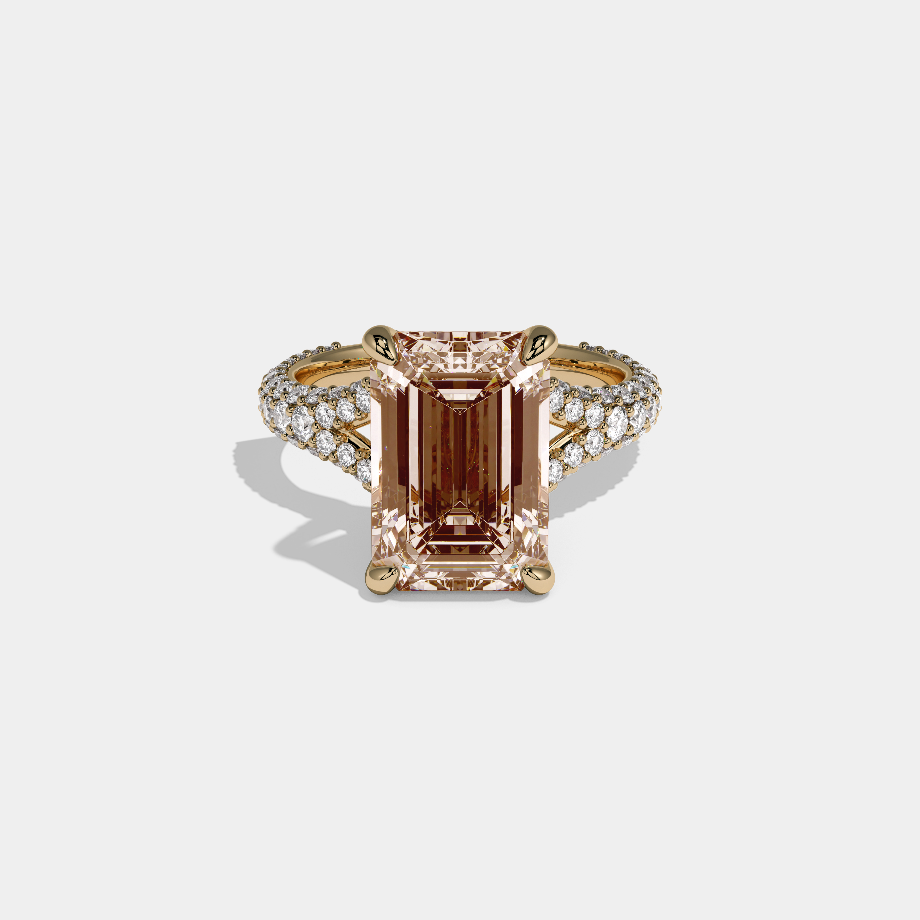 Catherine Fancy Champagne Brown Emerald Cut Diamond Band Engagement Ring 8ct 18K Yellow Gold