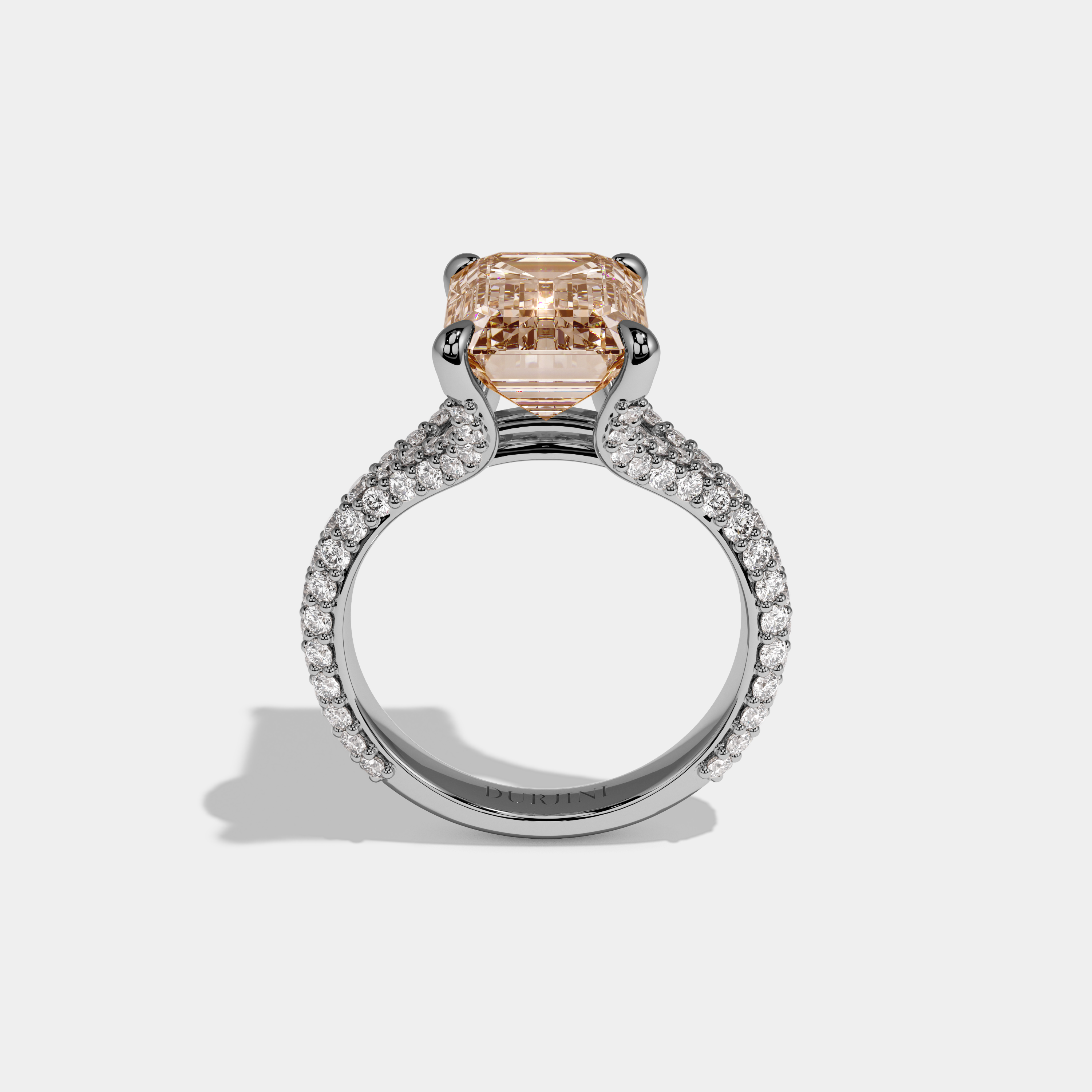 Louisa Fancy Champagne Brown Emerald Cut Diamond Band Engagement Ring 8ct 18K White Gold