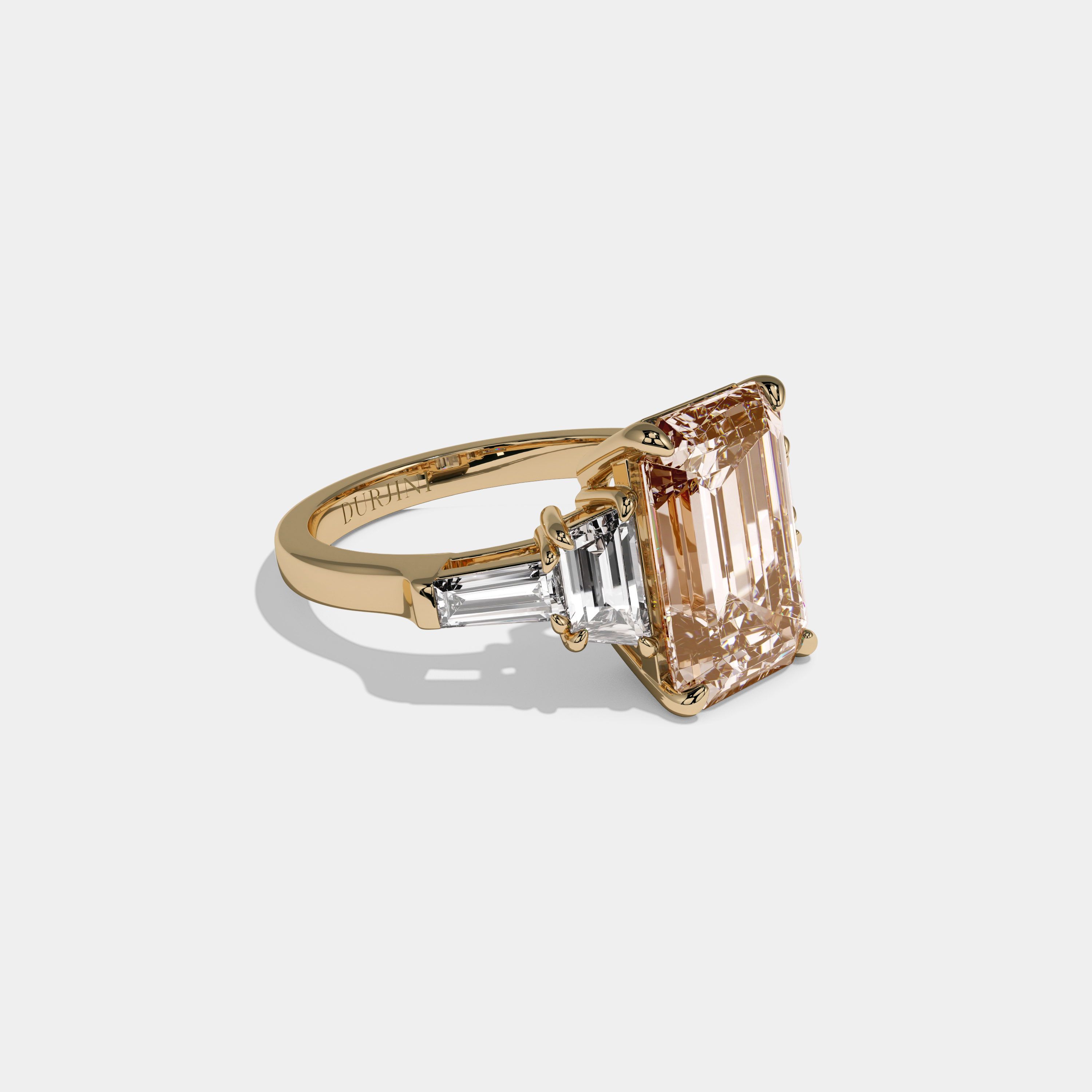 Catherine Fancy Champagne Brown Emerald Cut Diamond Plain Band With Step Cut Sides Engagement Ring 8ct 18K Yellow Gold