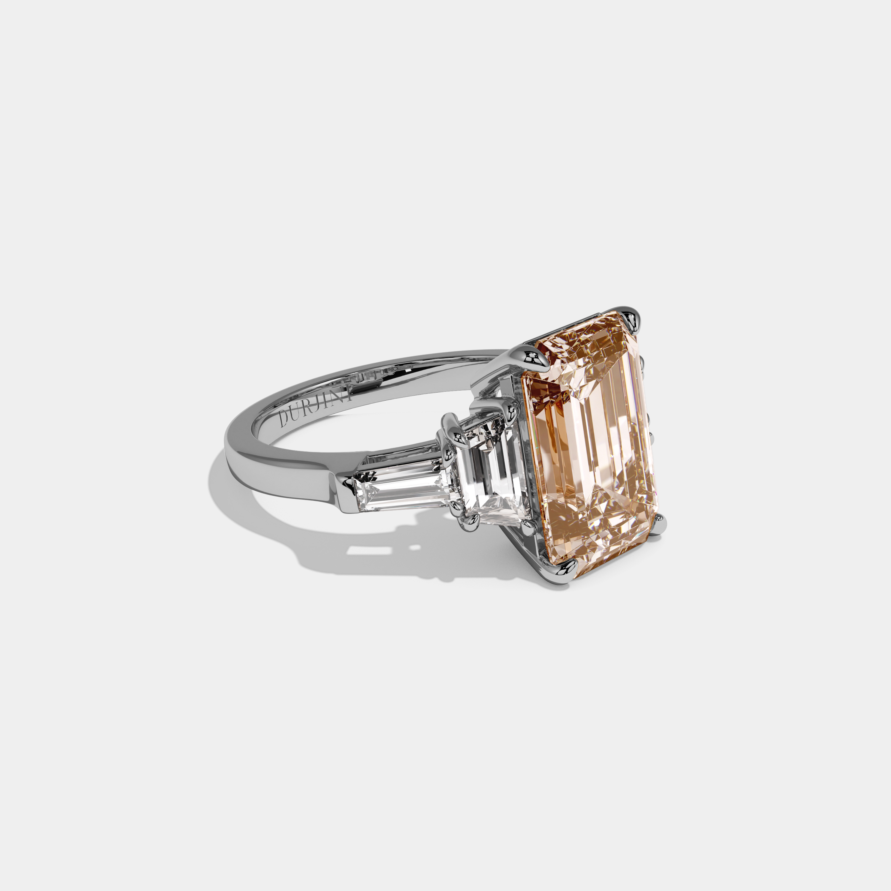 Louisa Fancy Champagne Brown Emerald Cut Diamond Plain Band With Step Cut Sides Engagement Ring 8ct 18K White Gold