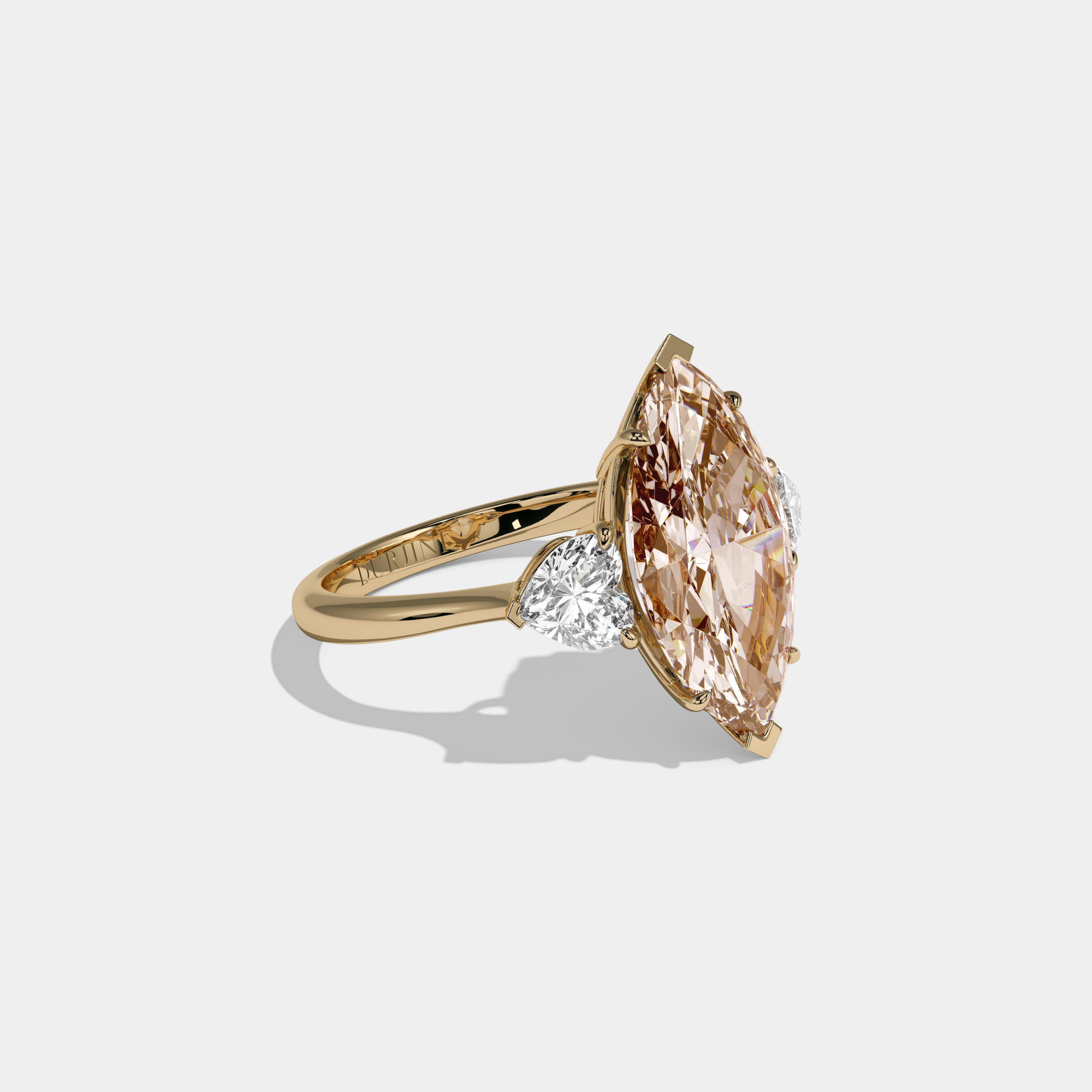 Catherine Fancy Champagne Brown Marquise Cut Diamond Plain Band With Heart Cut Sides Engagement Ring 8ct 18K Yellow Gold