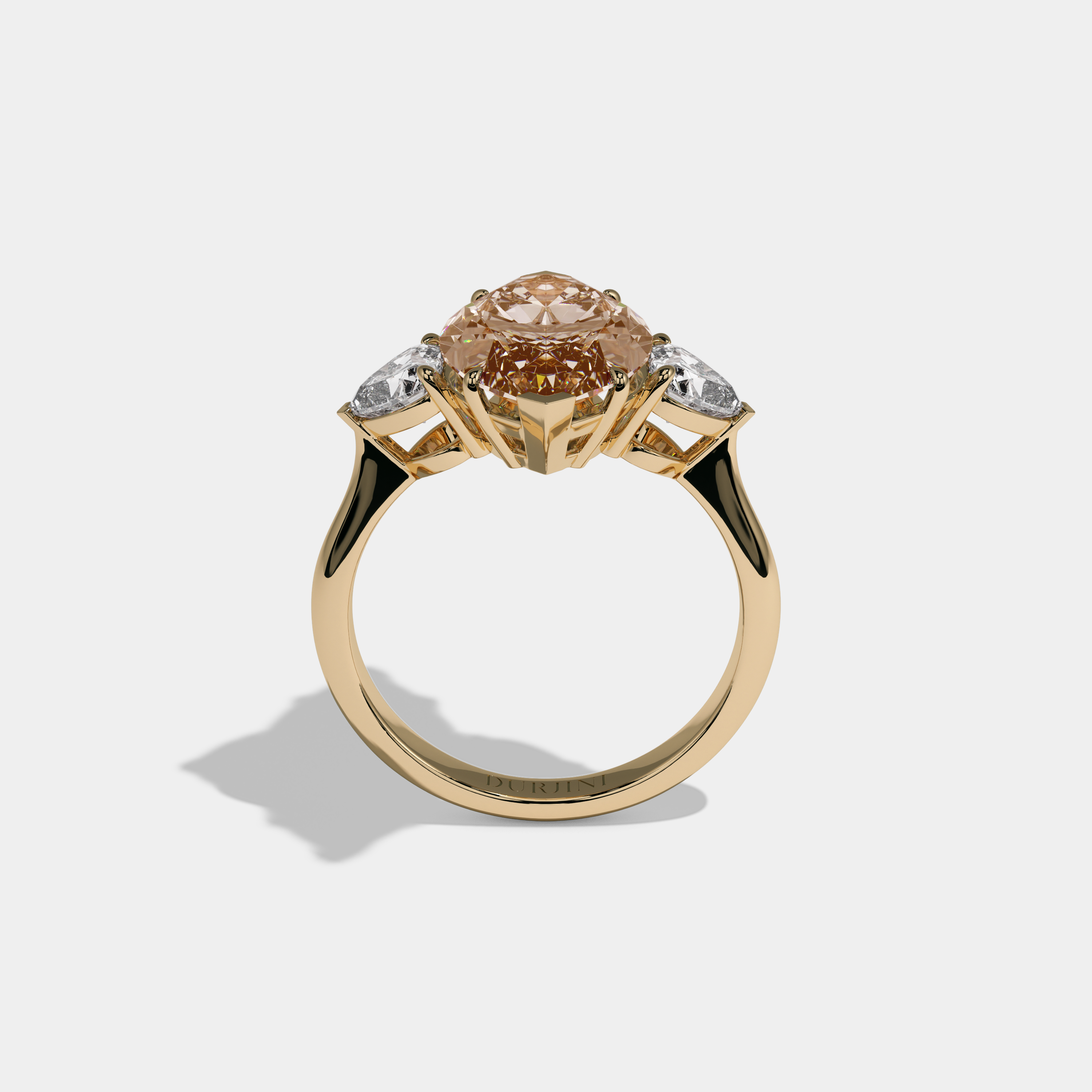 Catherine Fancy Champagne Brown Marquise Cut Diamond Plain Band With Heart Cut Sides Engagement Ring 8ct 18K Yellow Gold