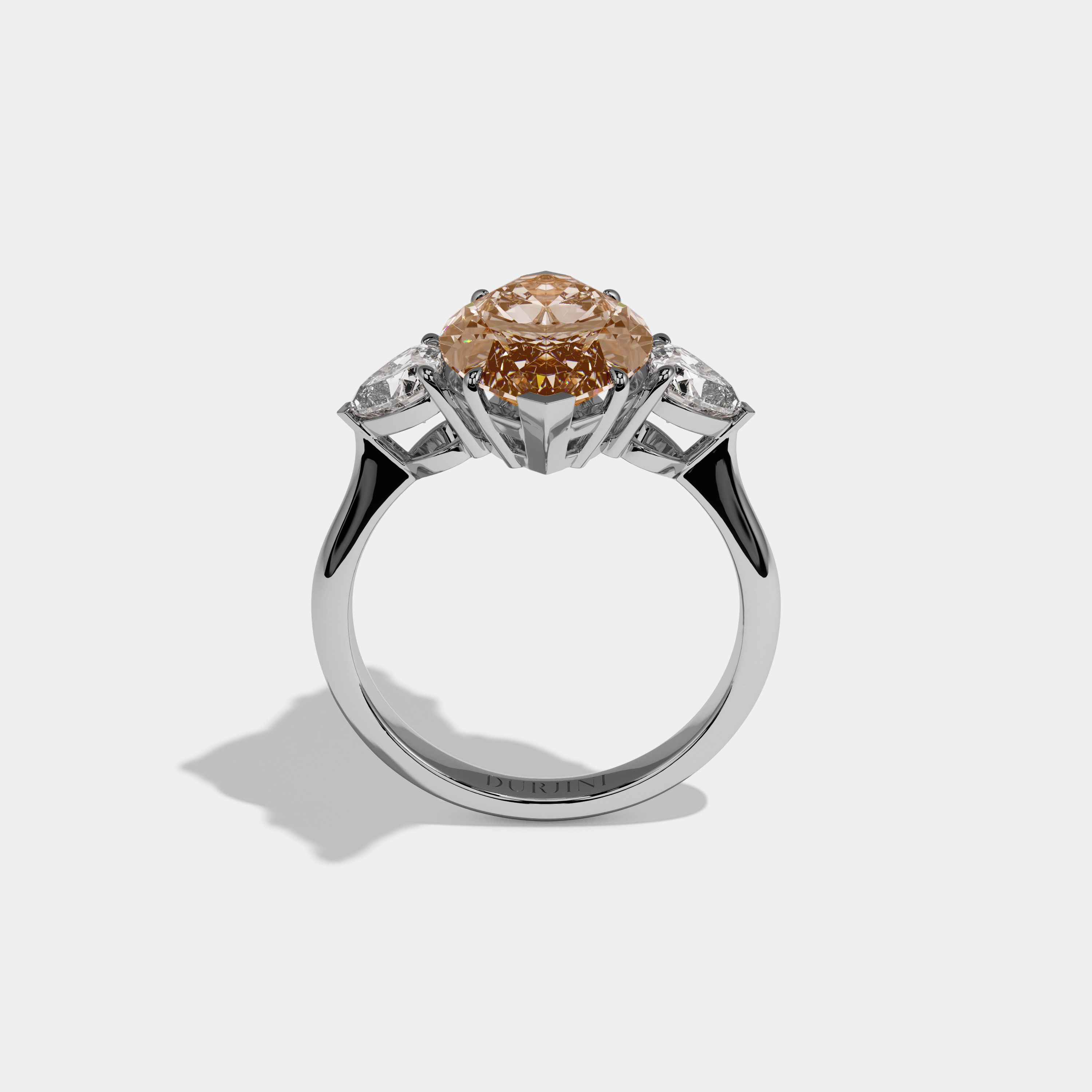 Louisa Fancy Champagne Brown Marquise Cut Diamond Plain Band With Heart Cut Sides Engagement Ring 8ct 18K White Gold