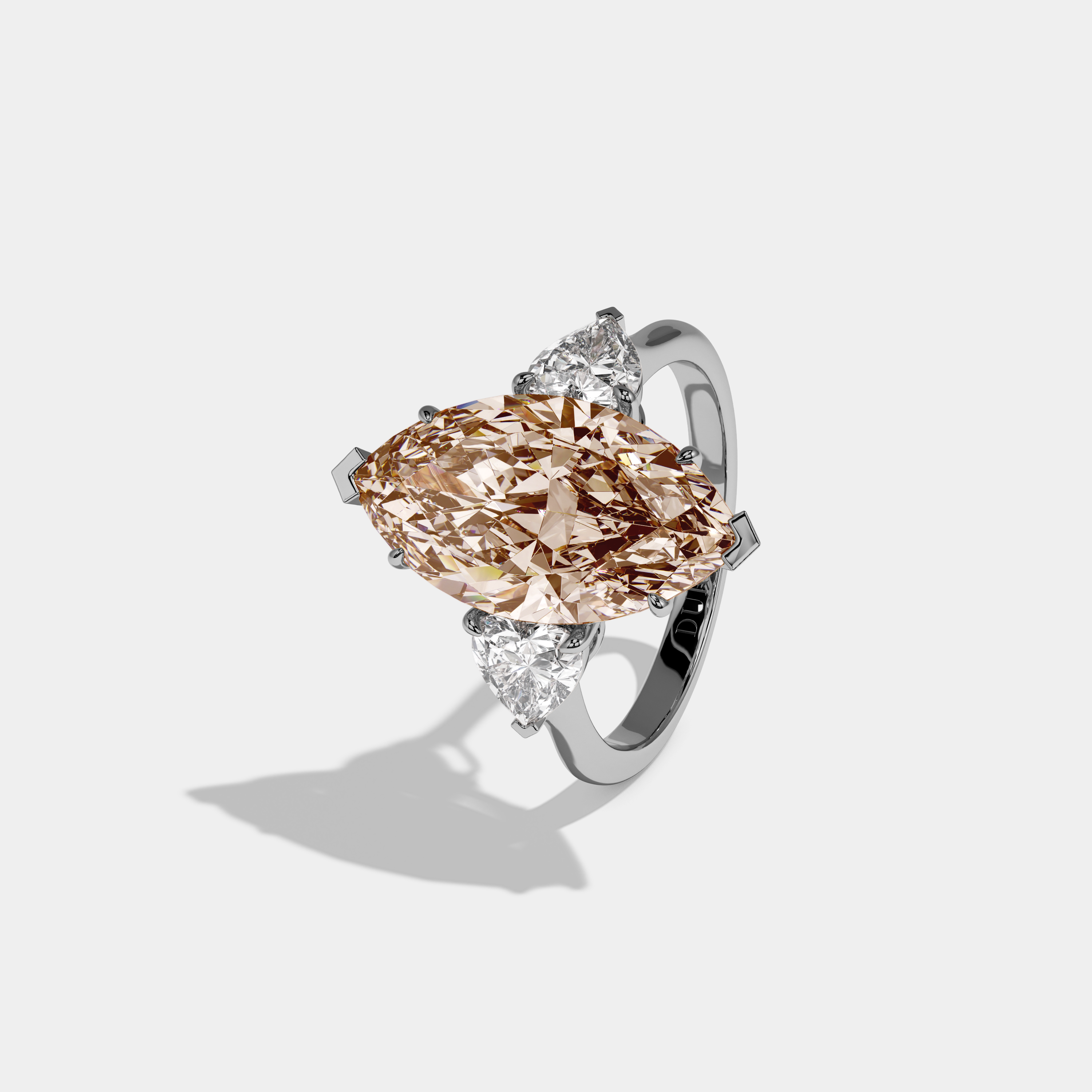 Louisa Fancy Champagne Brown Marquise Cut Diamond Plain Band With Heart Cut Sides Engagement Ring 8ct 18K White Gold