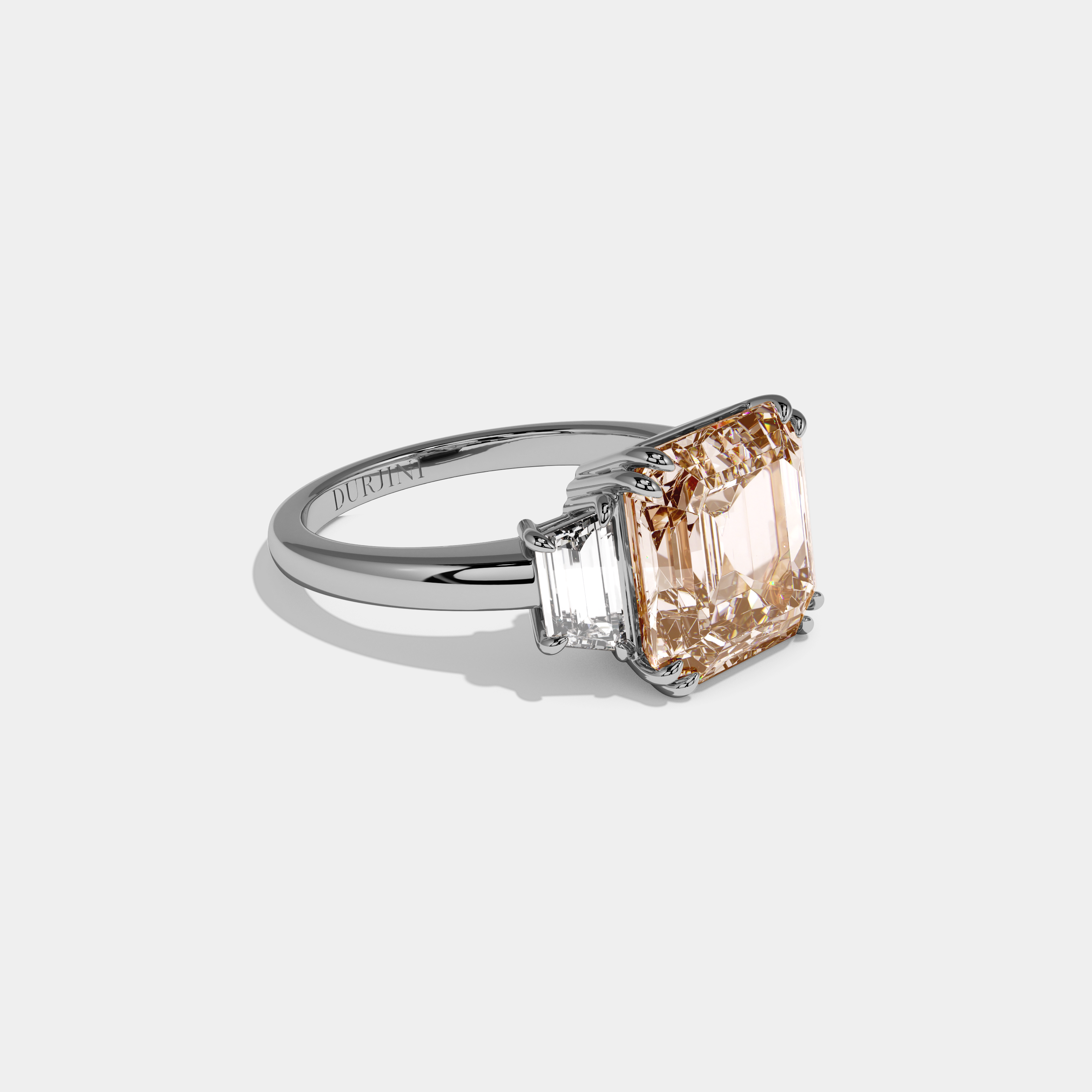 Louisa Fancy Champagne Brown Asscher Cut Diamond Plain Band With Step Cut Sides Engagement Ring 8ct 18K White Gold