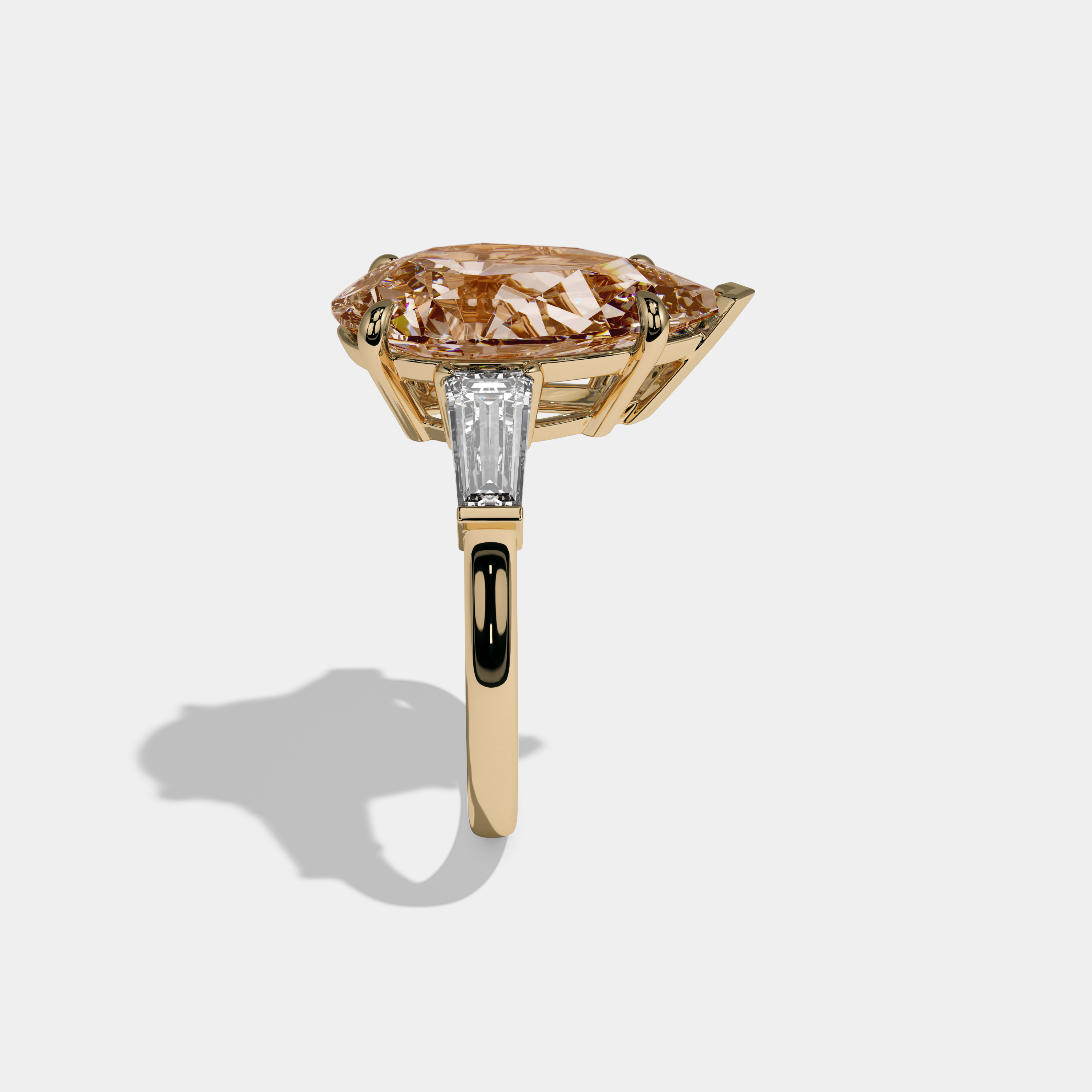 Augusta Fancy Champagne Brown Pear Cut Diamond Plain Band With Baguette Cut Sides Engagement Ring 8ct 18k Yellow Gold