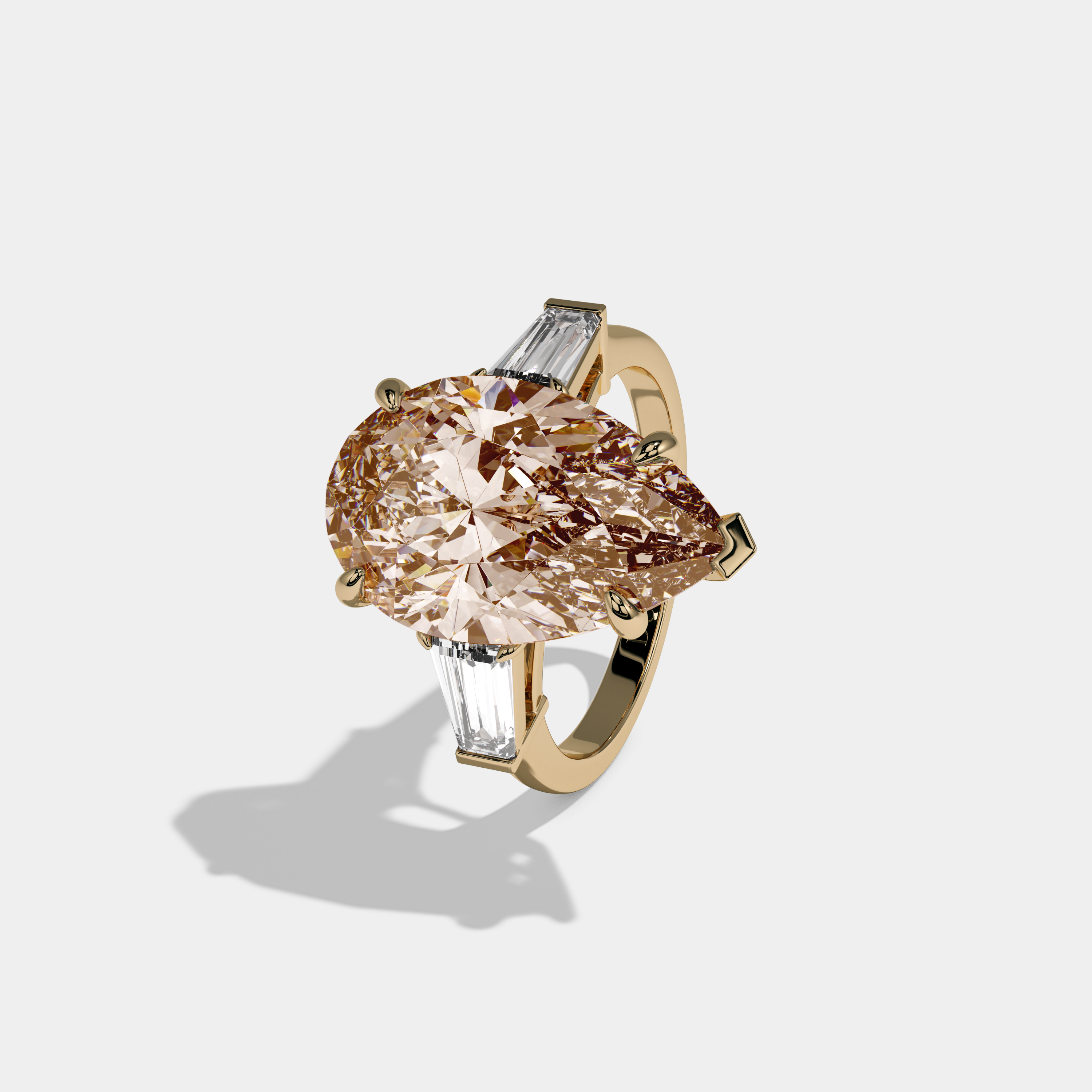 Augusta Fancy Champagne Brown Pear Cut Diamond Plain Band With Baguette Cut Sides Engagement Ring 8ct 18k Yellow Gold