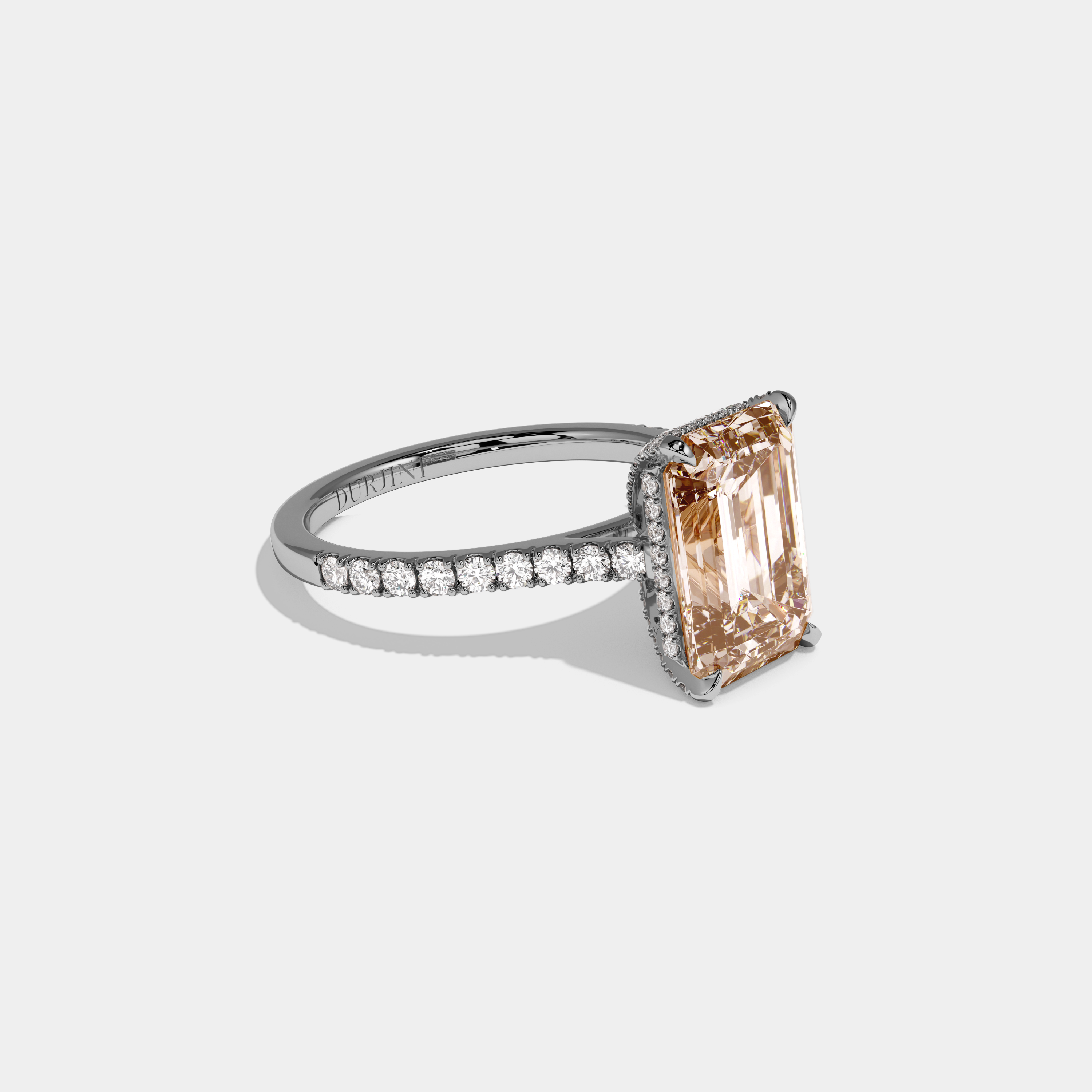 Caroline Fancy Champagne Brown Emerald Cut Diamond Band Engagement Ring 8ct 18k White Gold