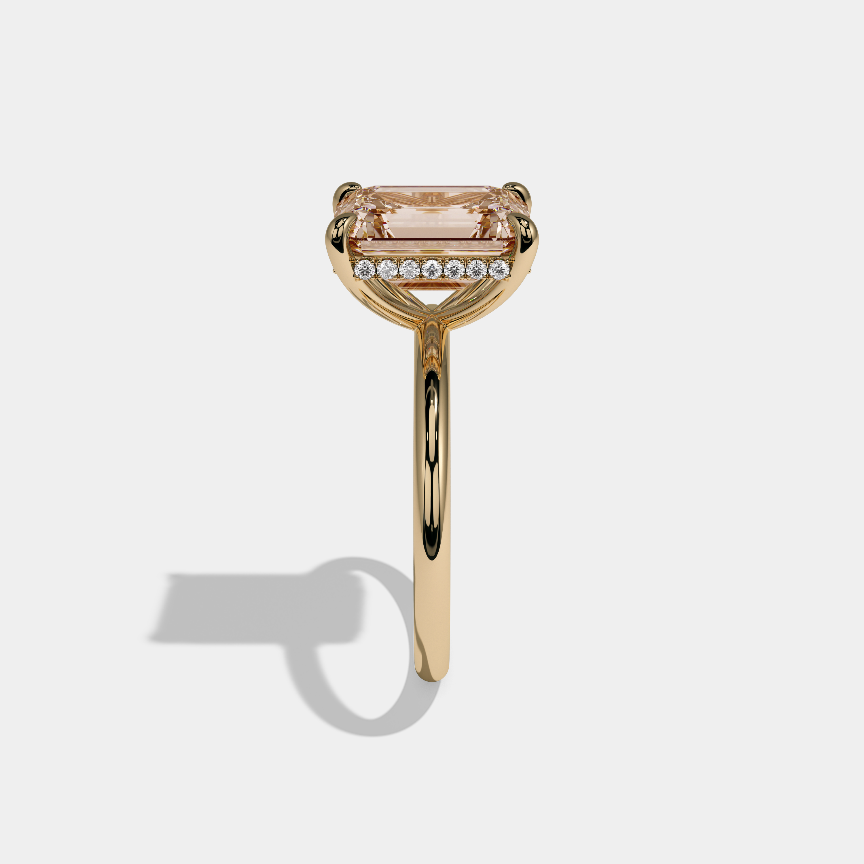 Augusta Fancy Champagne Brown Emerald Cut Diamond Plain Band Engagement Ring 6.50ct 18k Yellow Gold