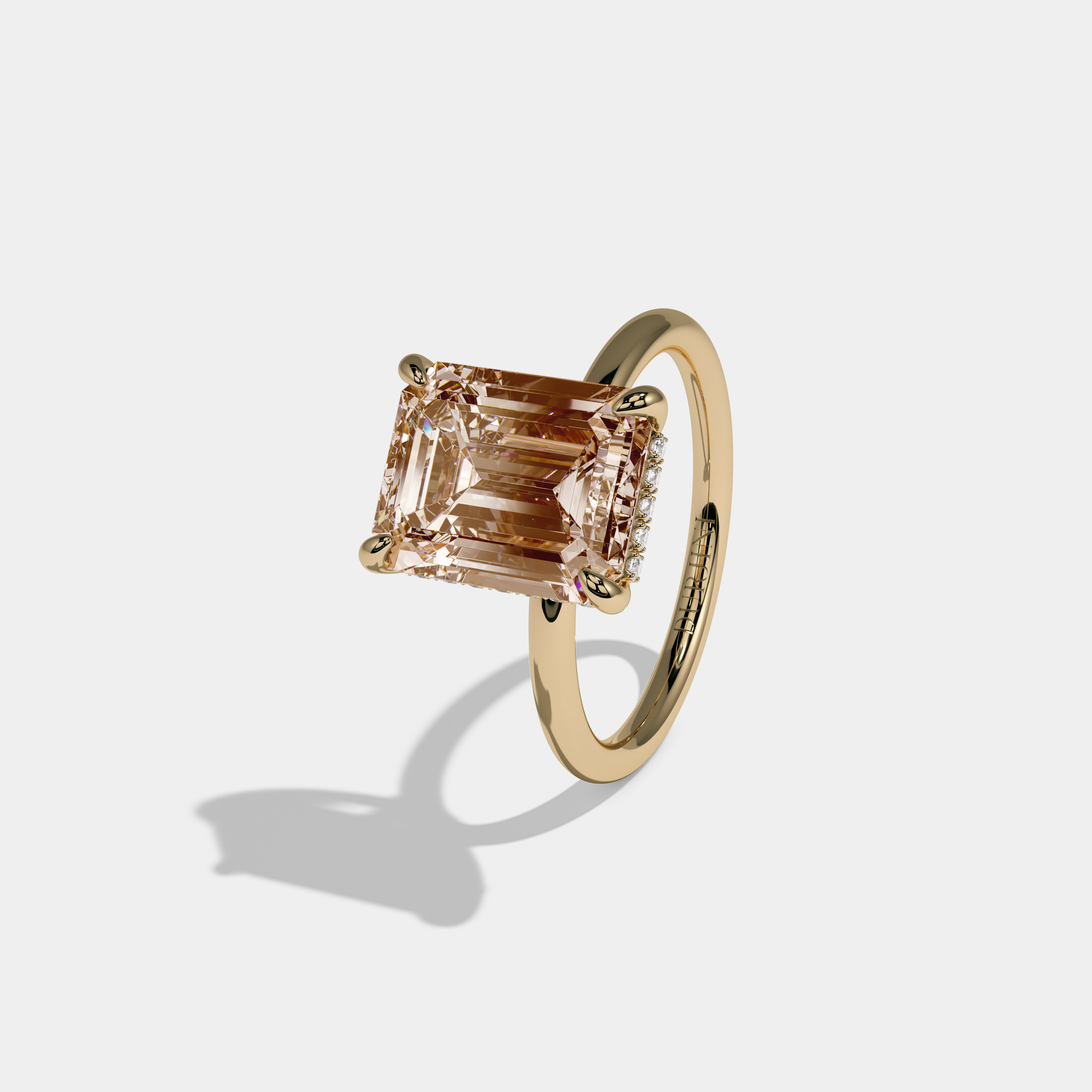 Augusta Fancy Champagne Brown Emerald Cut Diamond Plain Band Engagement Ring 6.50ct 18k Yellow Gold