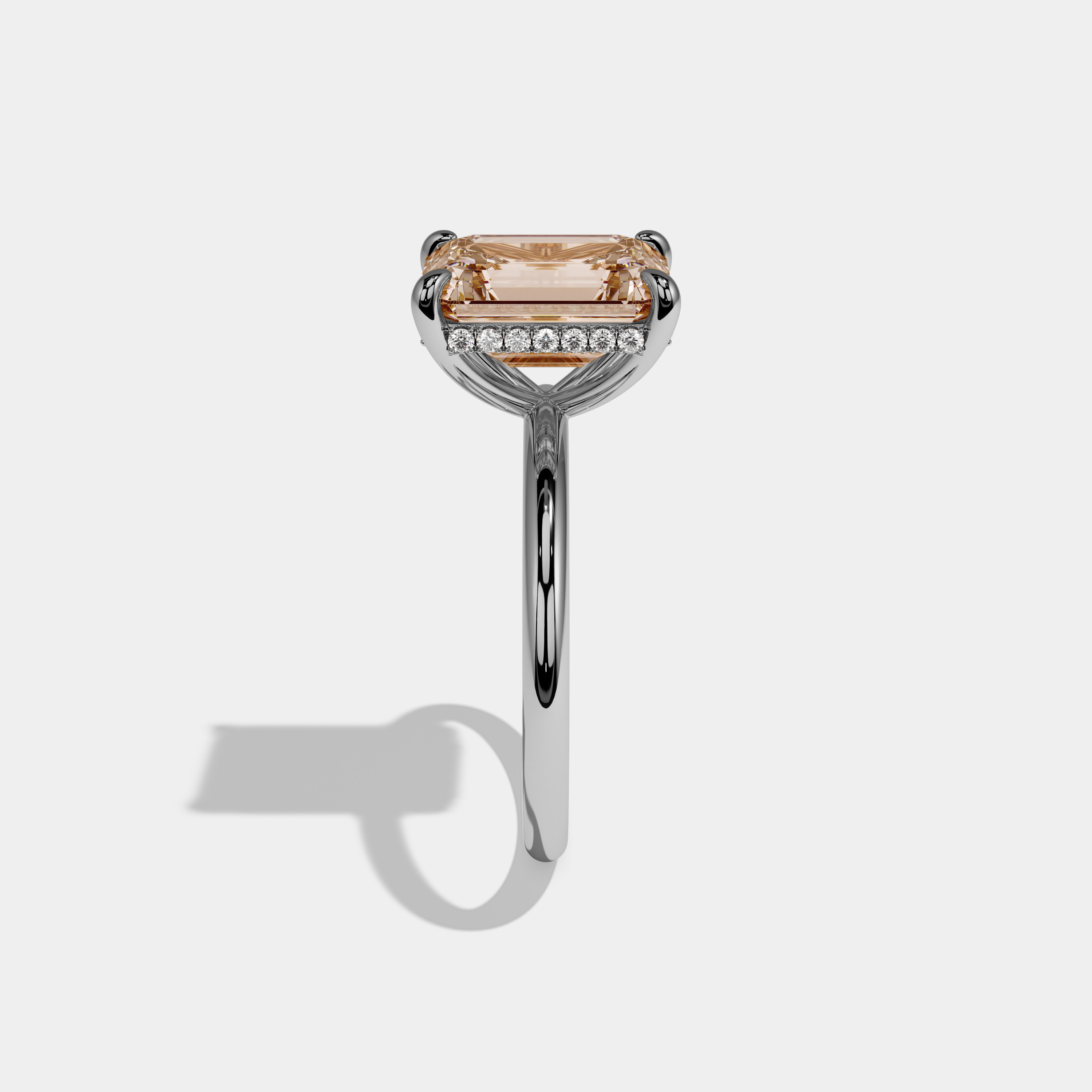 Caroline Fancy Champagne Brown Emerald Cut Diamond Plain Band Engagement Ring 6.50ct 18k White Gold