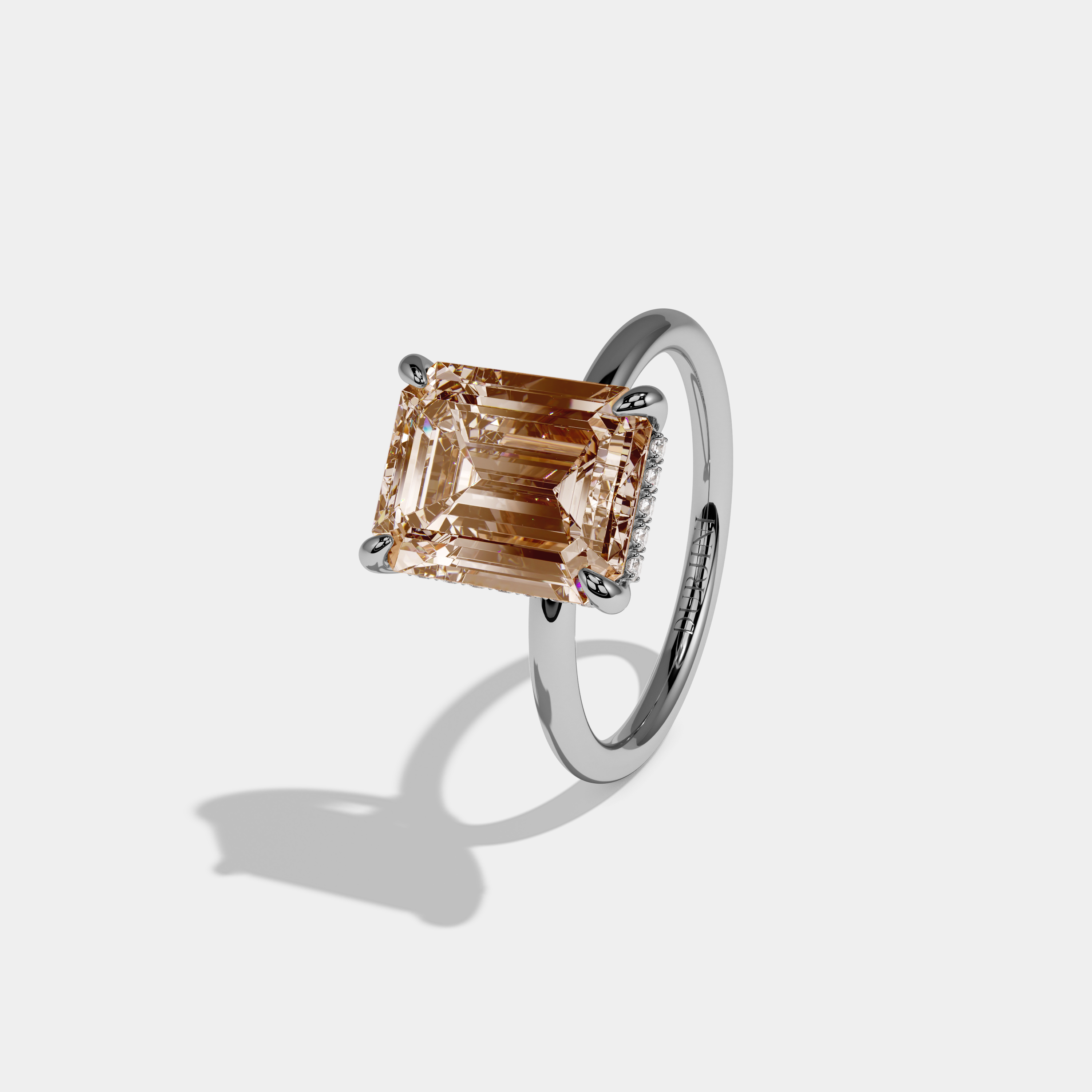 Caroline Fancy Champagne Brown Emerald Cut Diamond Plain Band Engagement Ring 6.50ct 18k White Gold