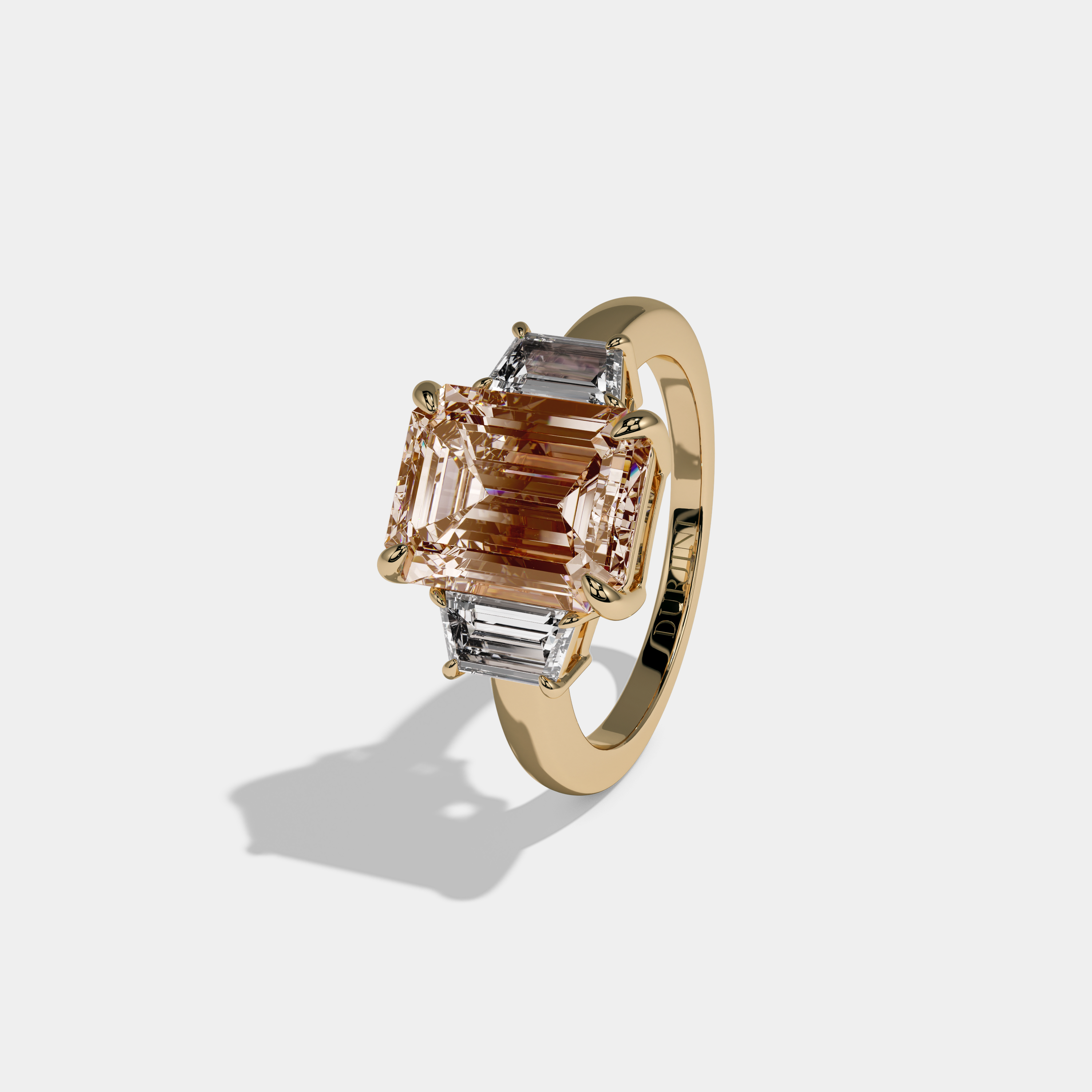 Augusta Fancy Champagne Brown Emerald Cut Diamond Plain Band With Step Cut Sides Engagement Ring 8ct 18k Yellow Gold