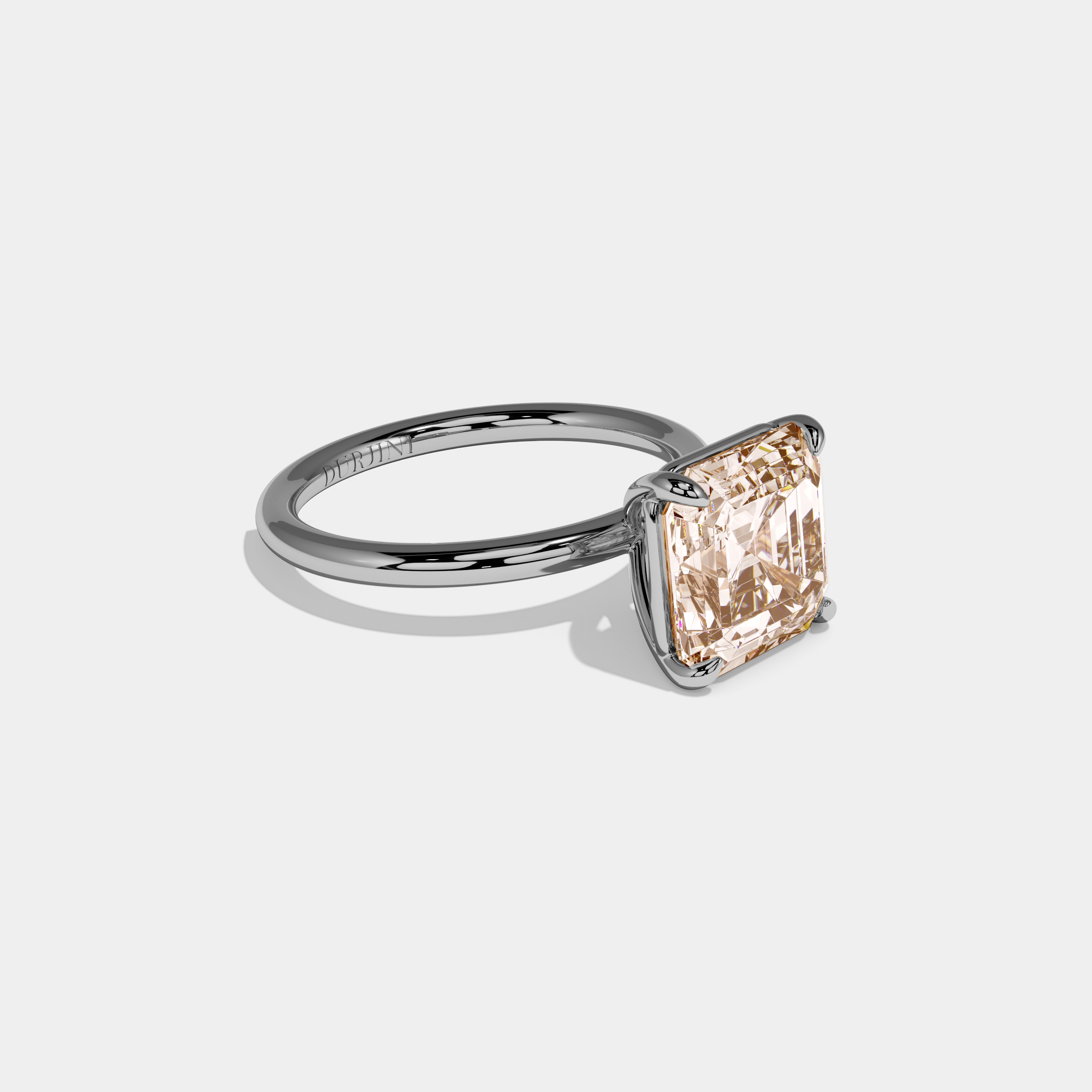 Caroline Fancy Champagne Brown Asscher Cut Diamond Plain Band Engagement Ring 6ct 18k White Gold