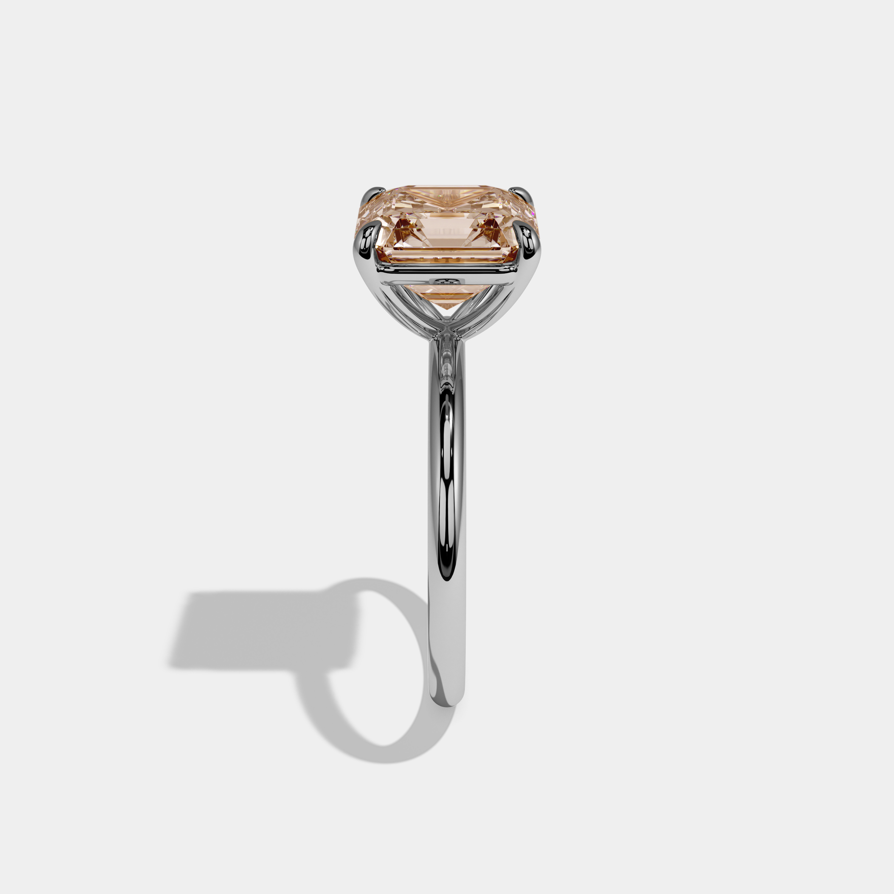 Caroline Fancy Champagne Brown Asscher Cut Diamond Plain Band Engagement Ring 6ct 18k White Gold